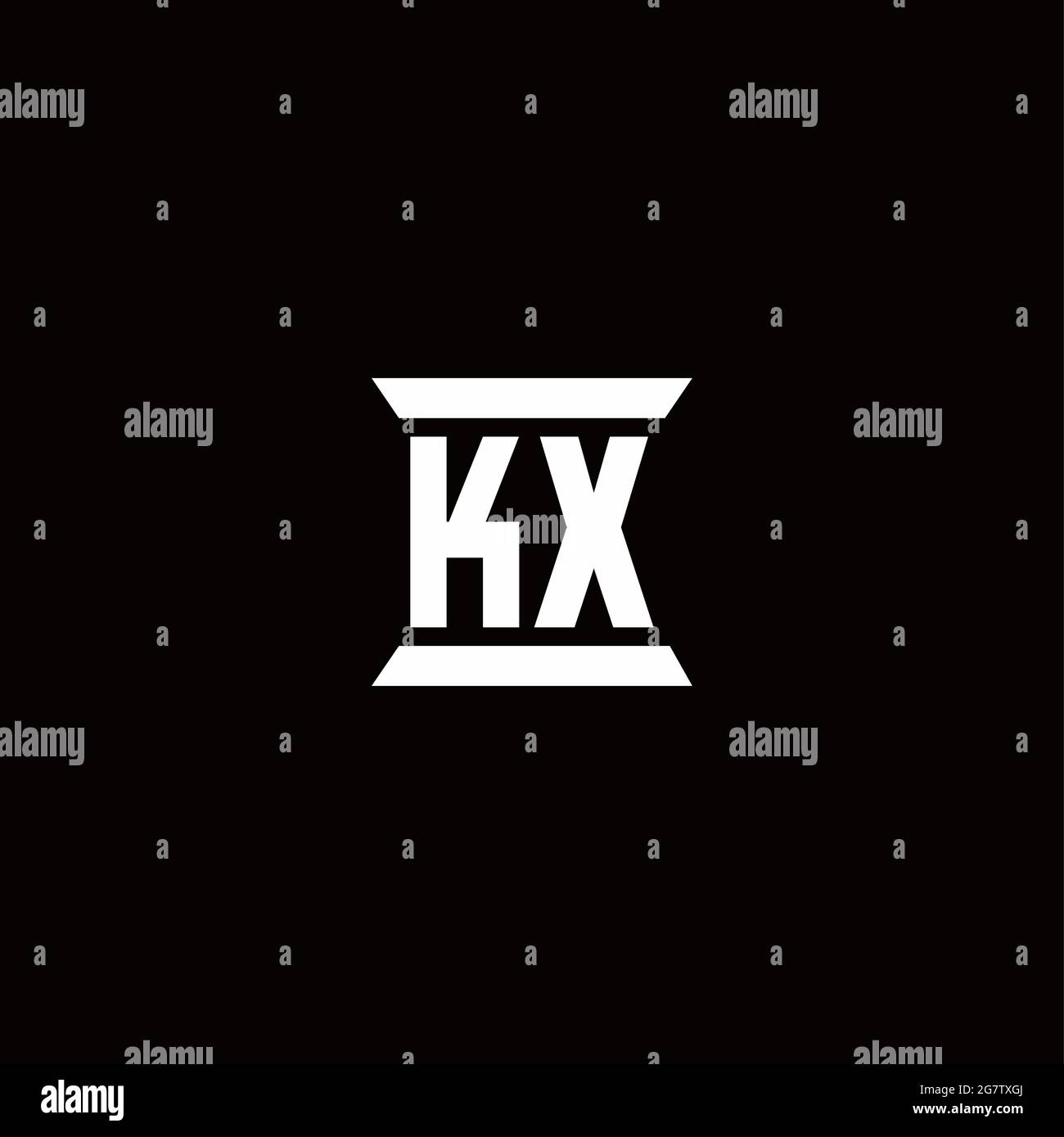 KX logo initial letter monogram with pillar shape design template isolated in black background Stock Vector