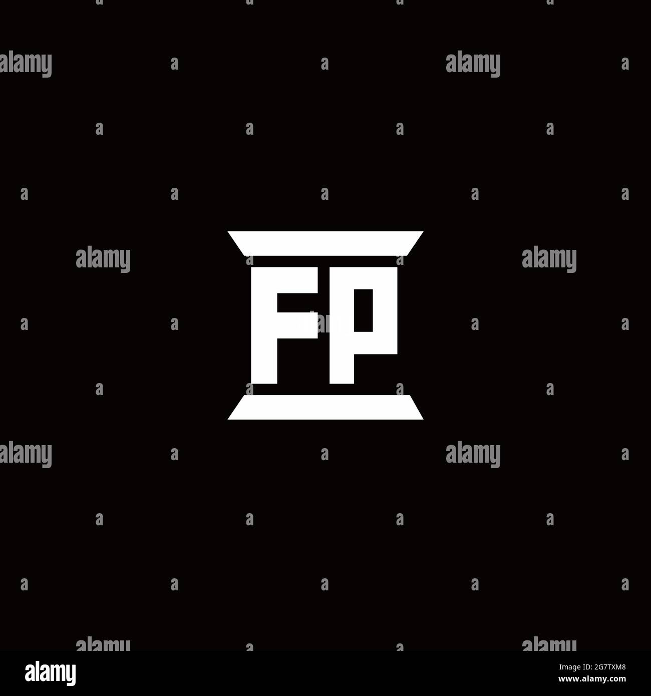 FP logo initial letter monogram with pillar shape design template isolated in black background Stock Vector