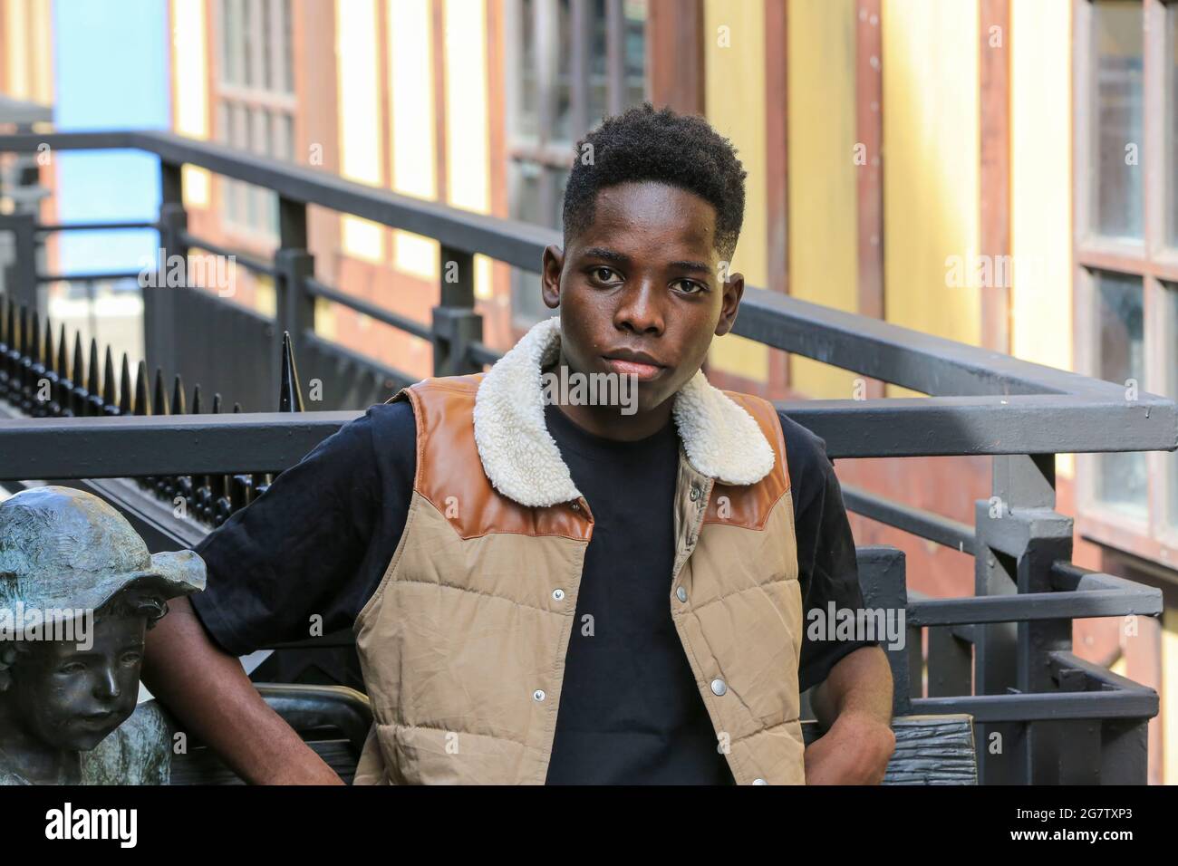 Portrait of young african american man stainding at outdoor Stock Photo ...