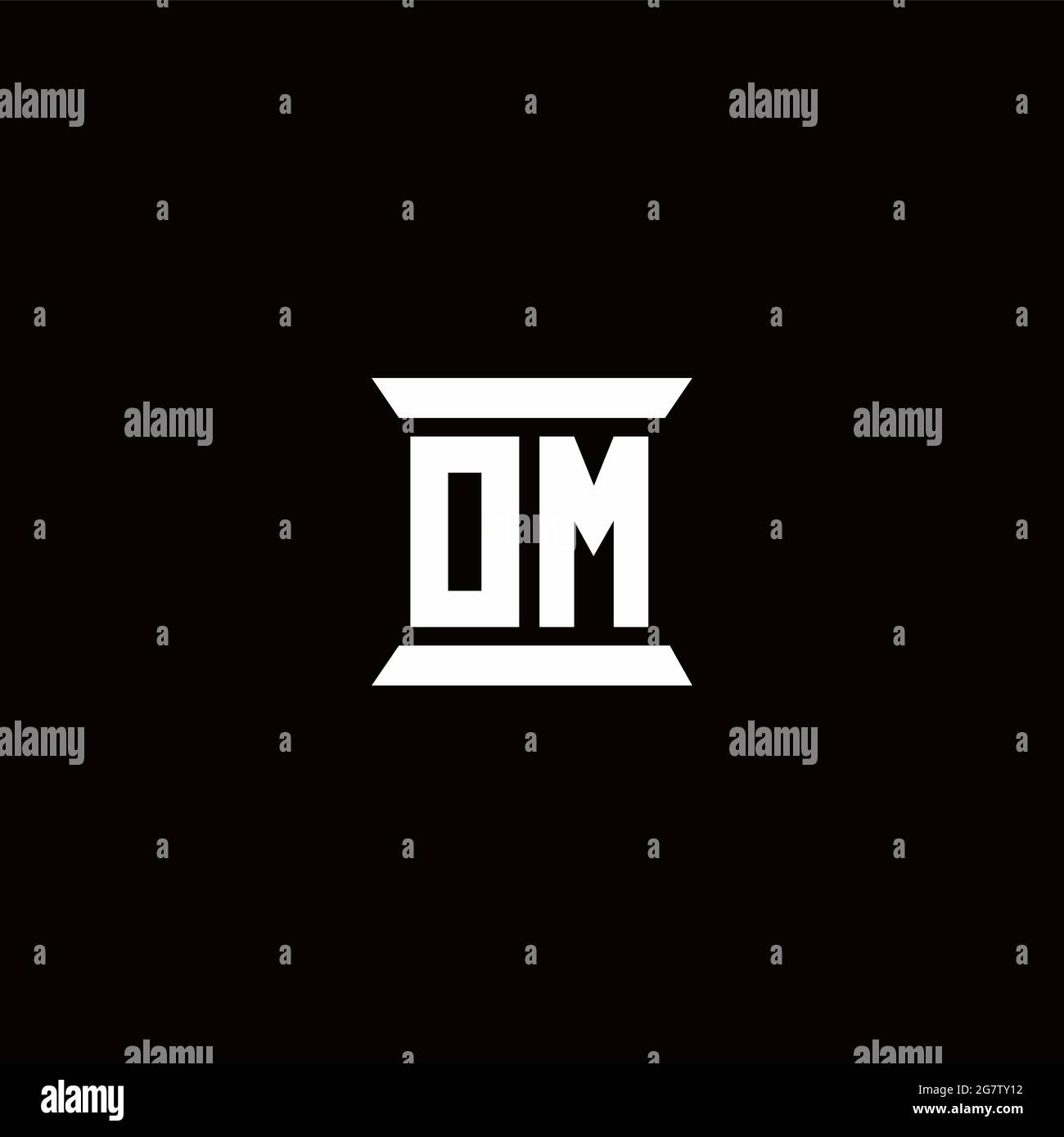 OM logo initial letter monogram with pillar shape design template isolated in black background Stock Vector
