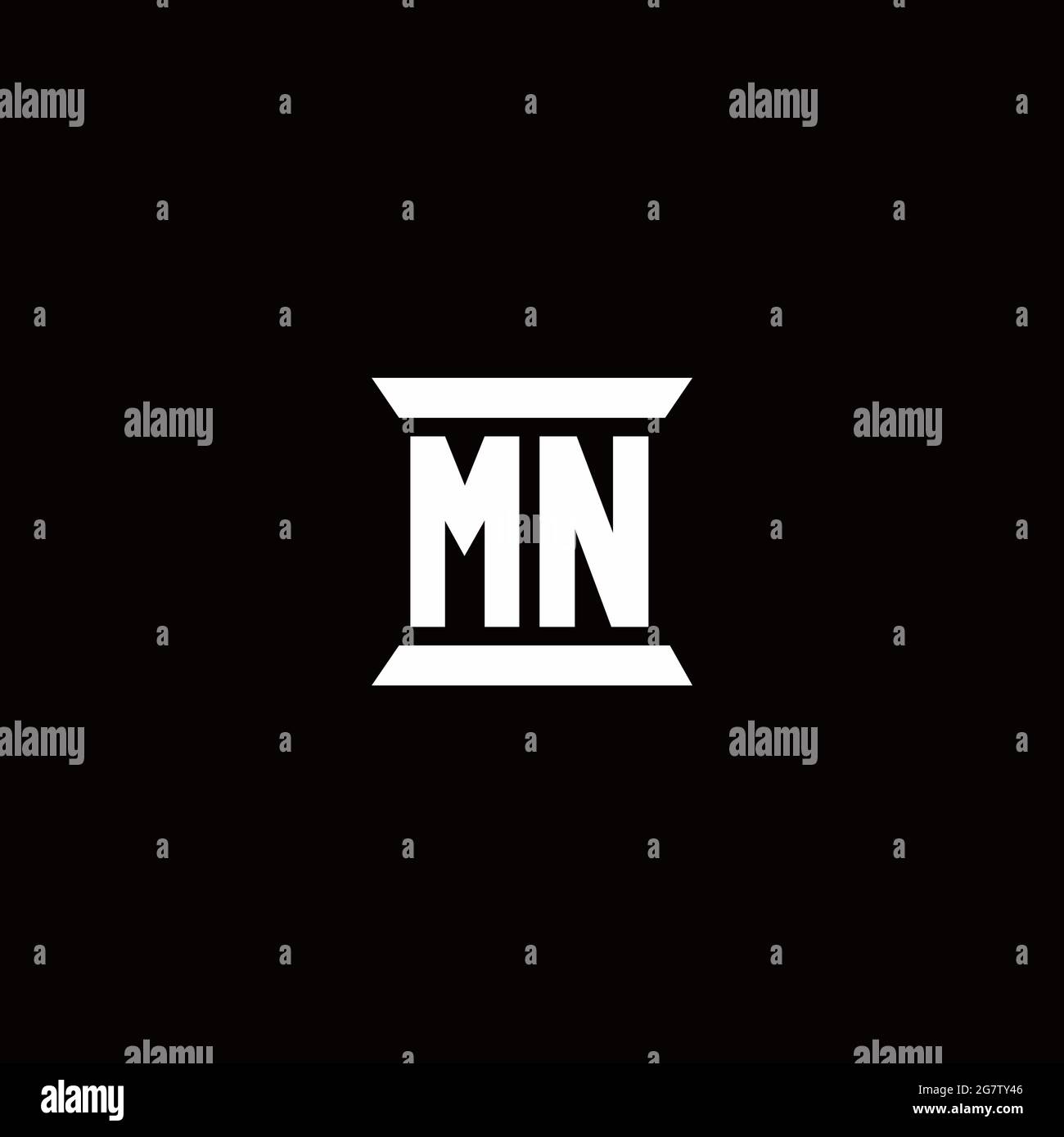 MN logo initial letter monogram with pillar shape design template isolated in black background Stock Vector
