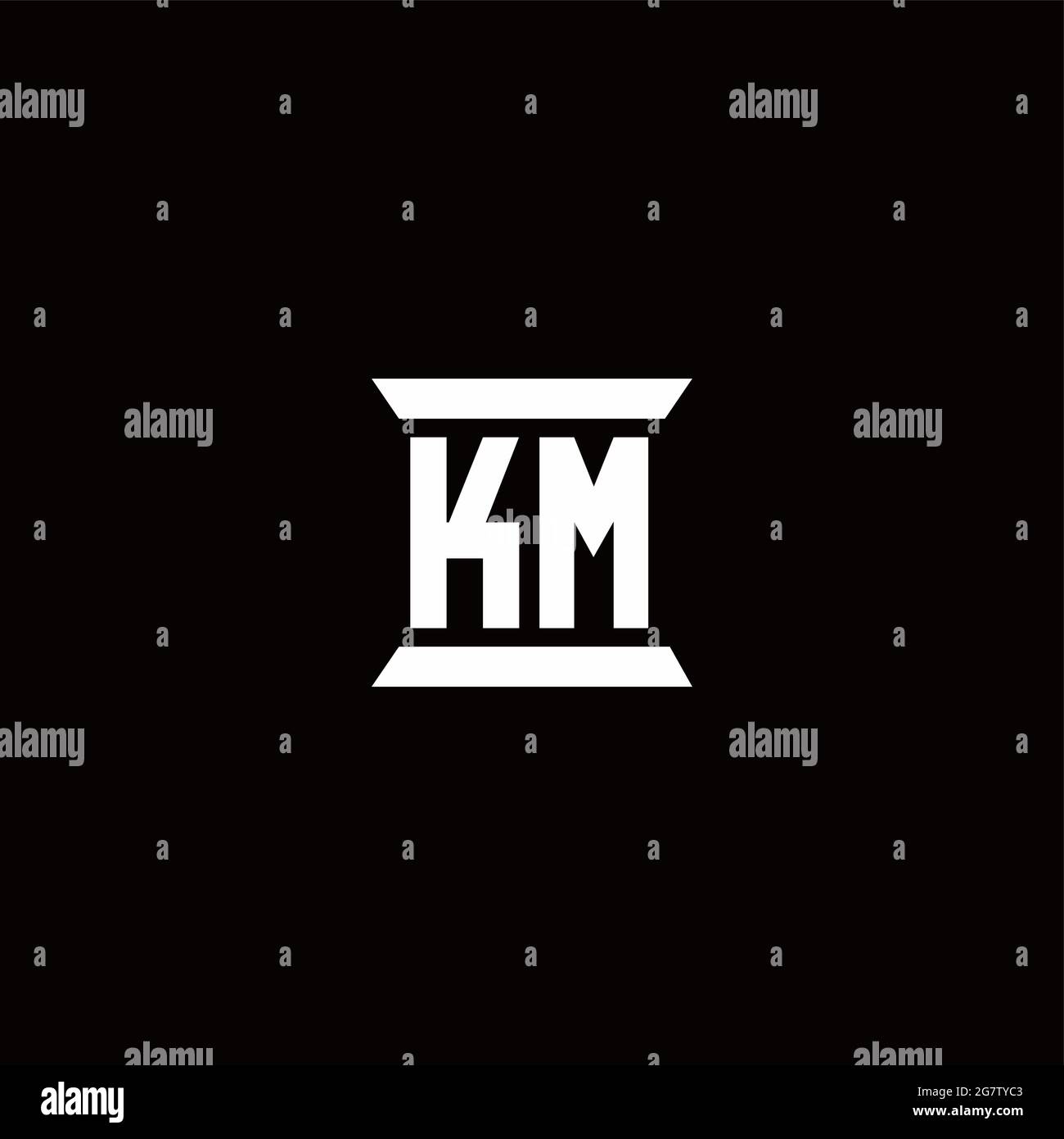 KM logo initial letter monogram with pillar shape design template