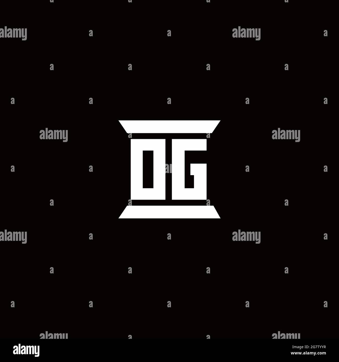 OG logo initial letter monogram with pillar shape design template isolated in black background Stock Vector