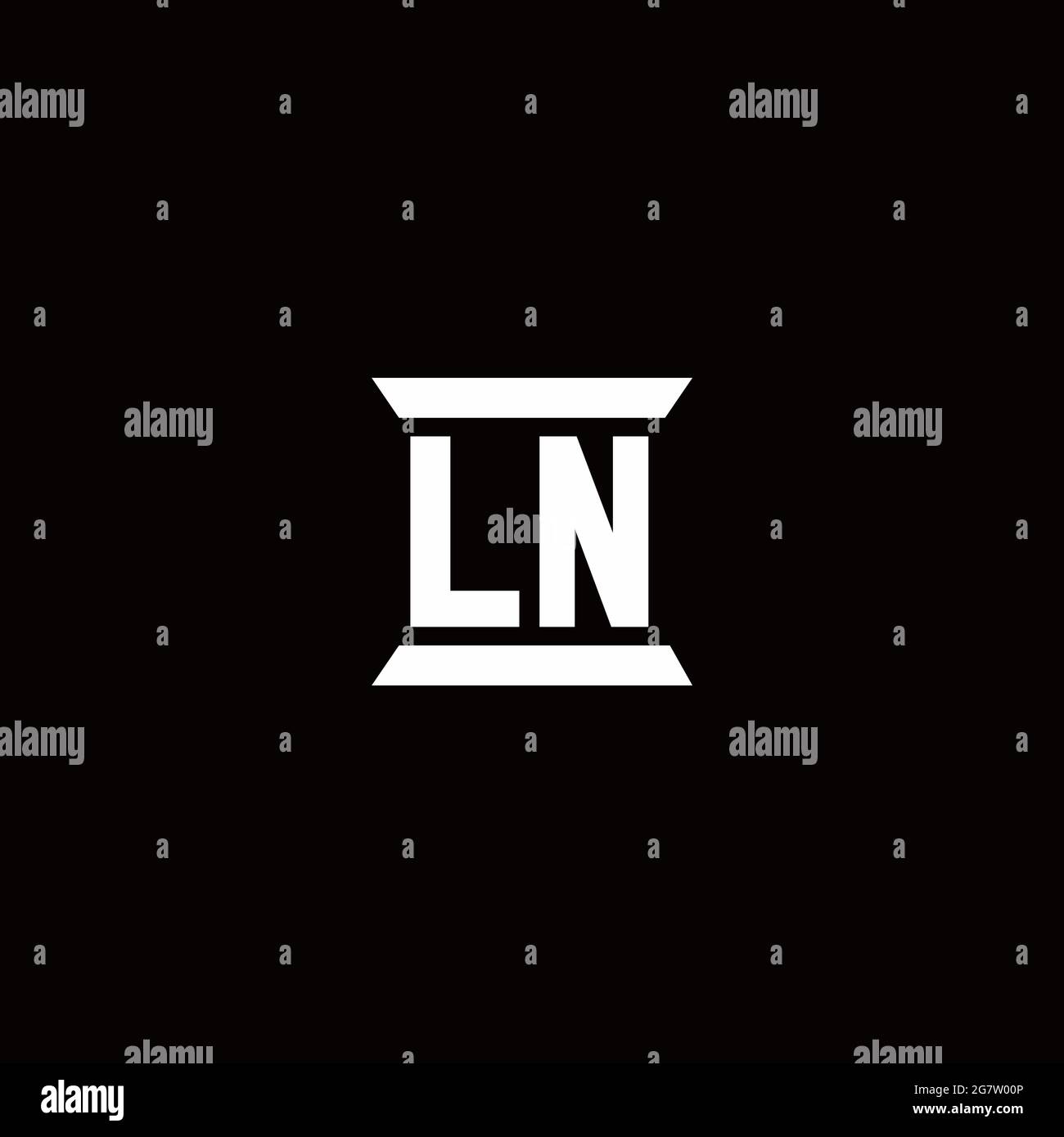 LN logo initial letter monogram with pillar shape design template isolated in black background Stock Vector