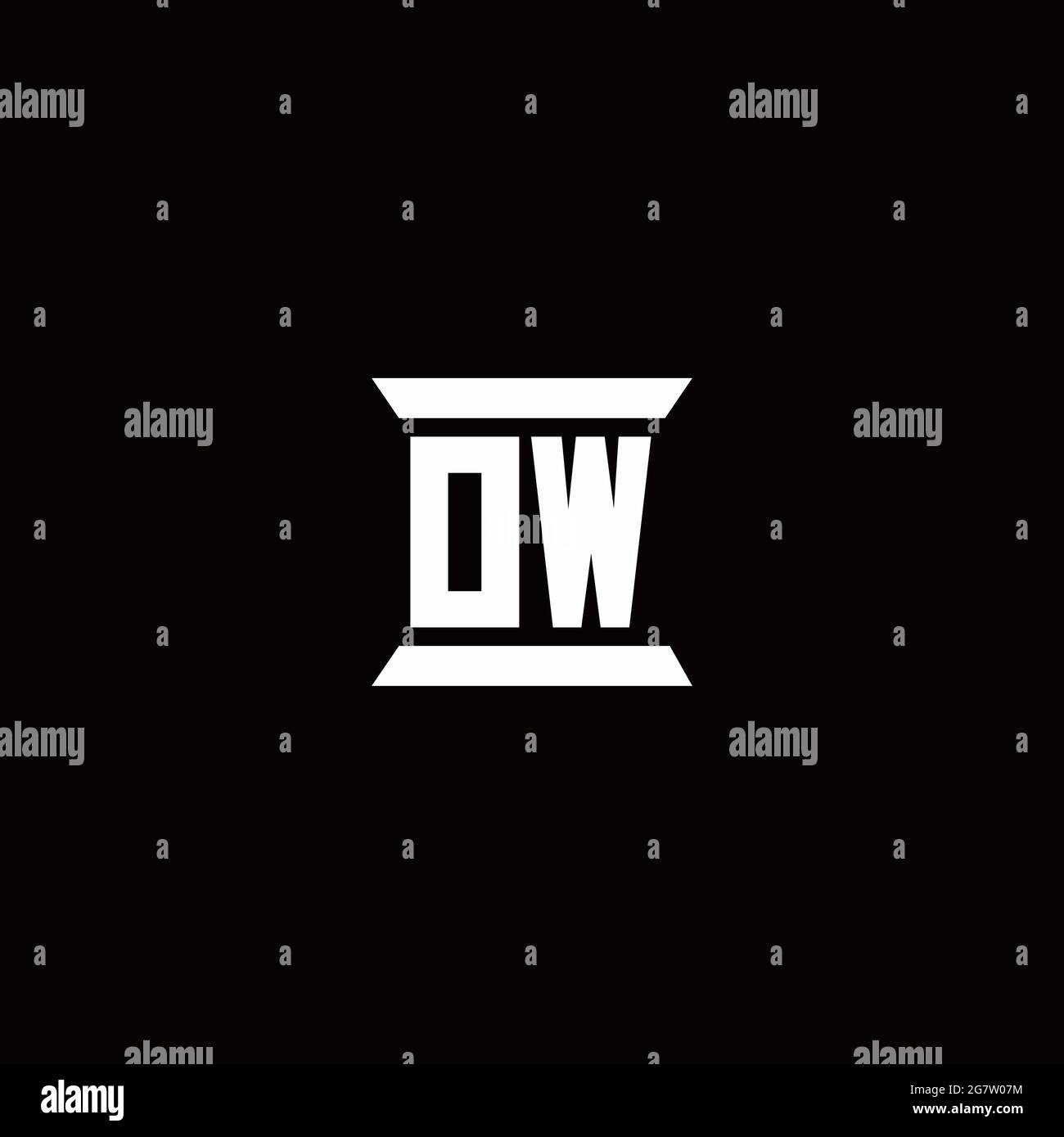 OW logo initial letter monogram with pillar shape design template isolated in black background Stock Vector