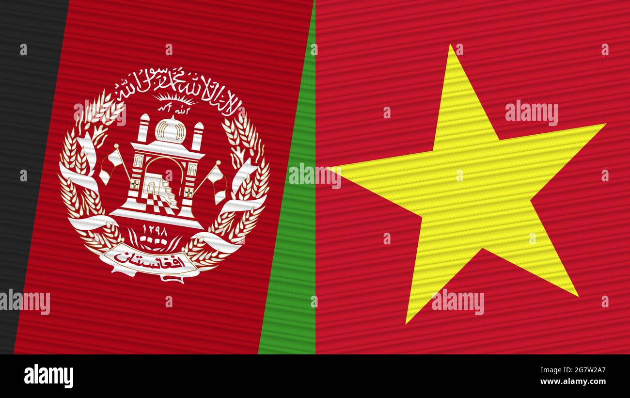 Vietnam and Afghanistan Two Half Flags Together Fabric Texture Illustration Stock Photo