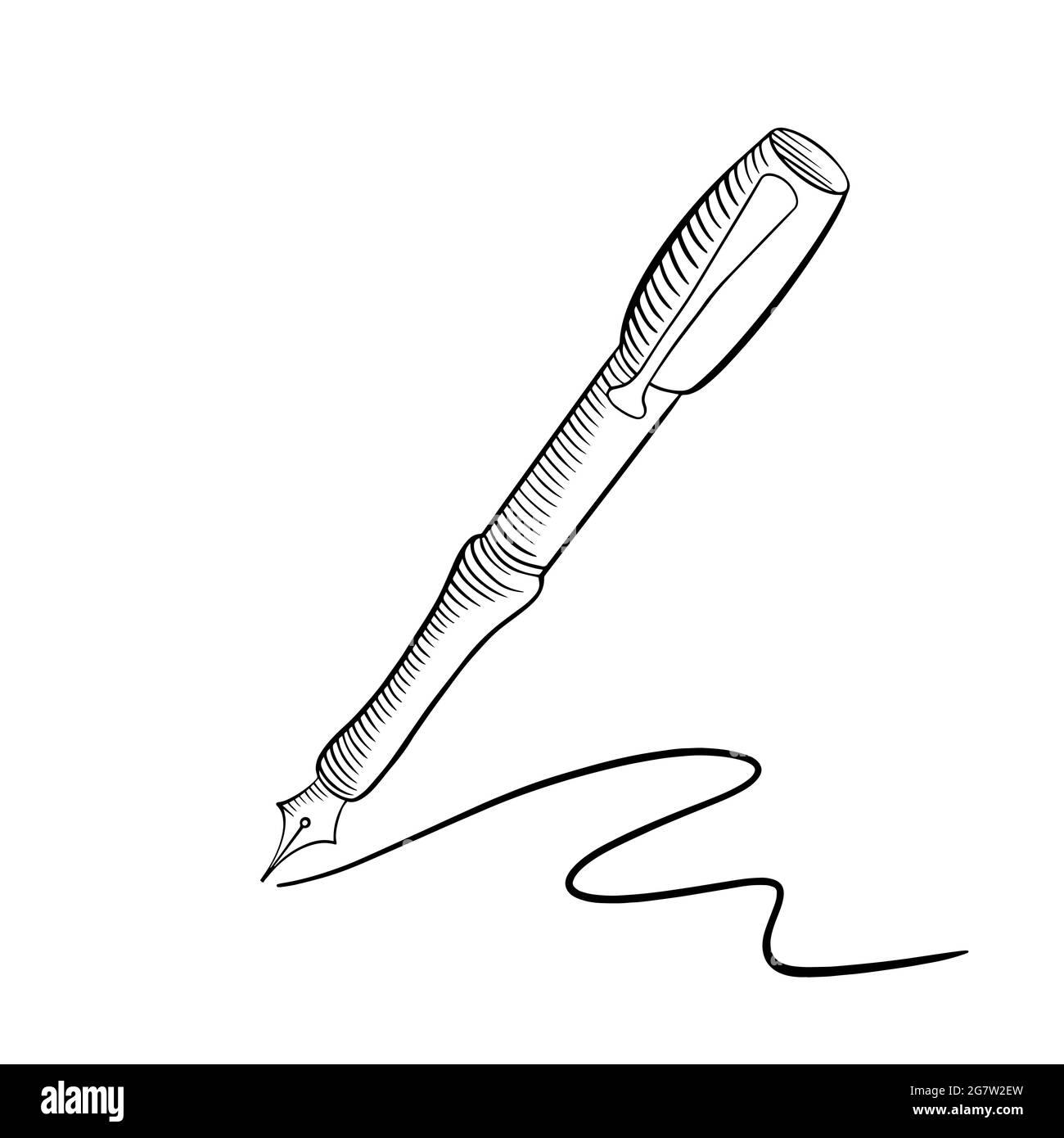 Hand drawn fountain pen with stroke. Black doodle on white background ...