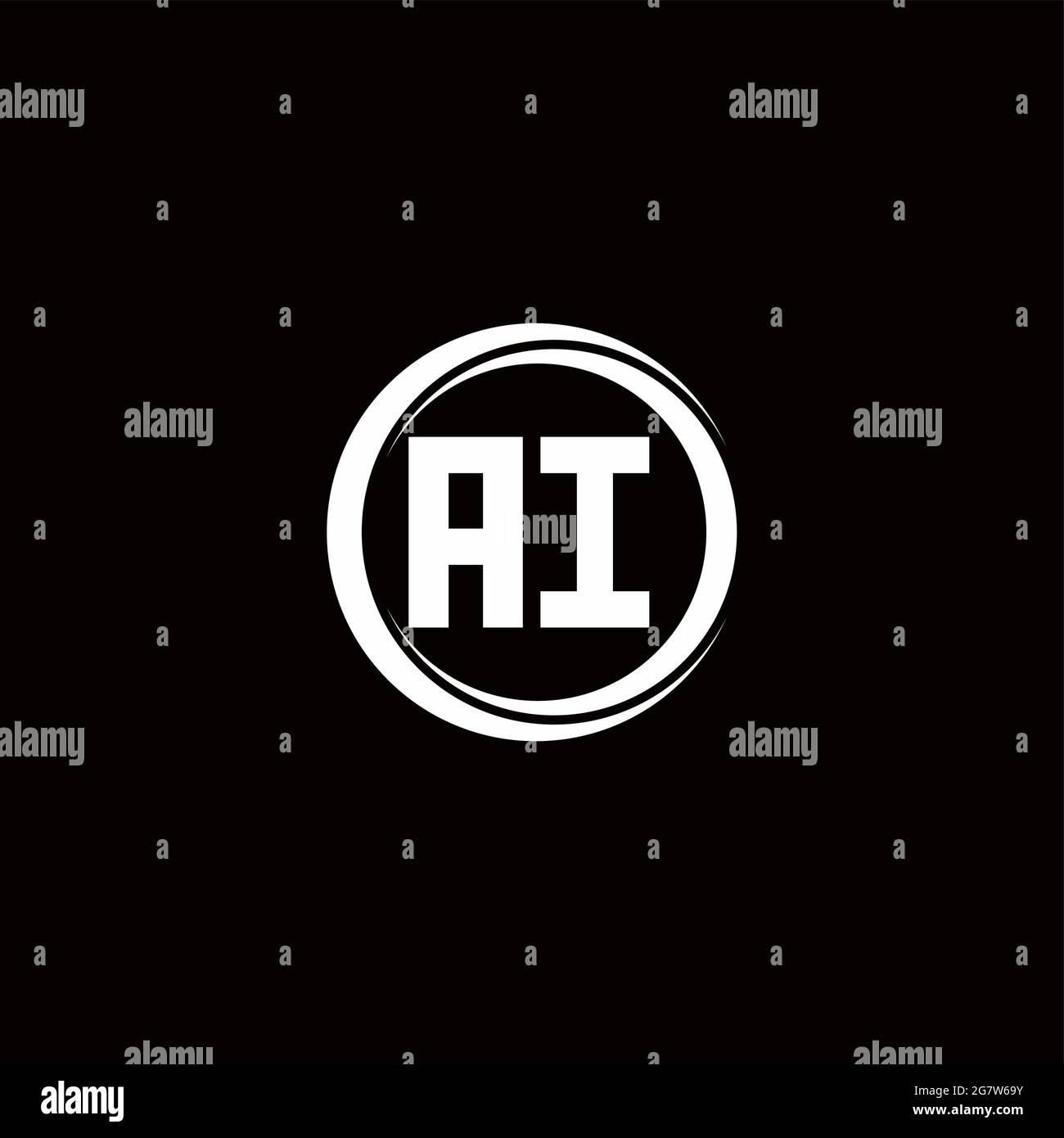 AI logo initial letter monogram with circle slice rounded design template isolated in black background Stock Vector