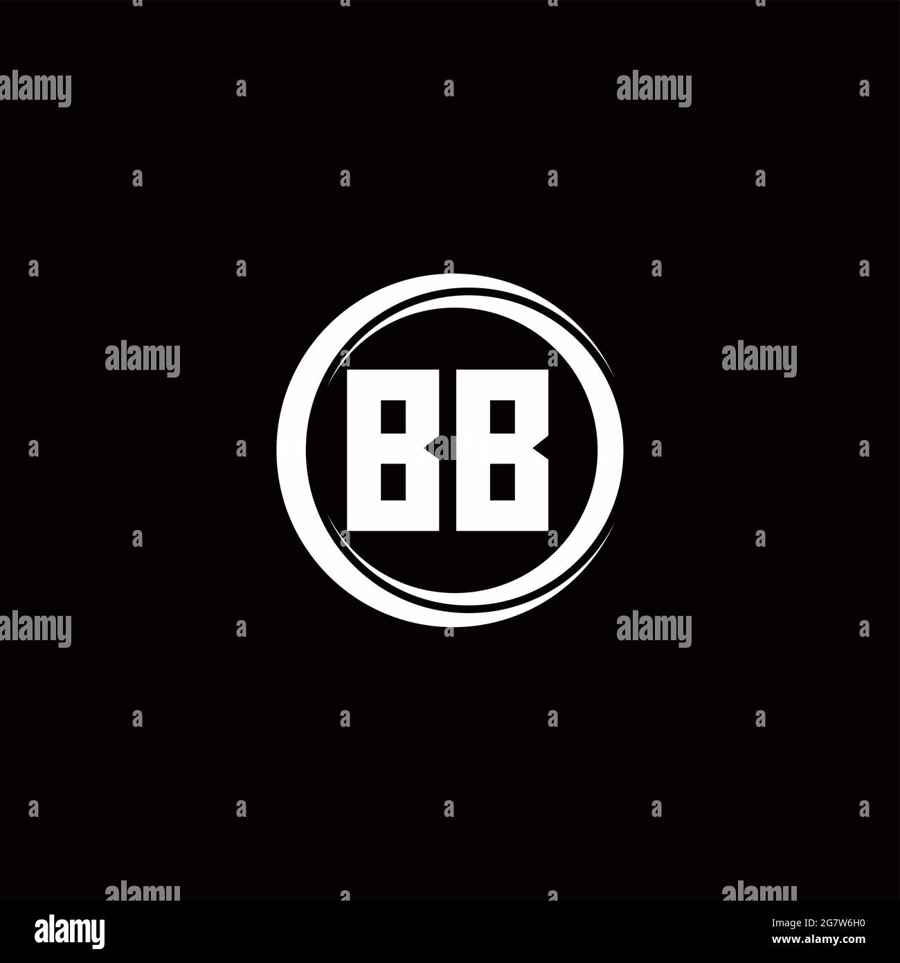 BB logo initial letter monogram with circle slice rounded design template isolated in black background Stock Vector