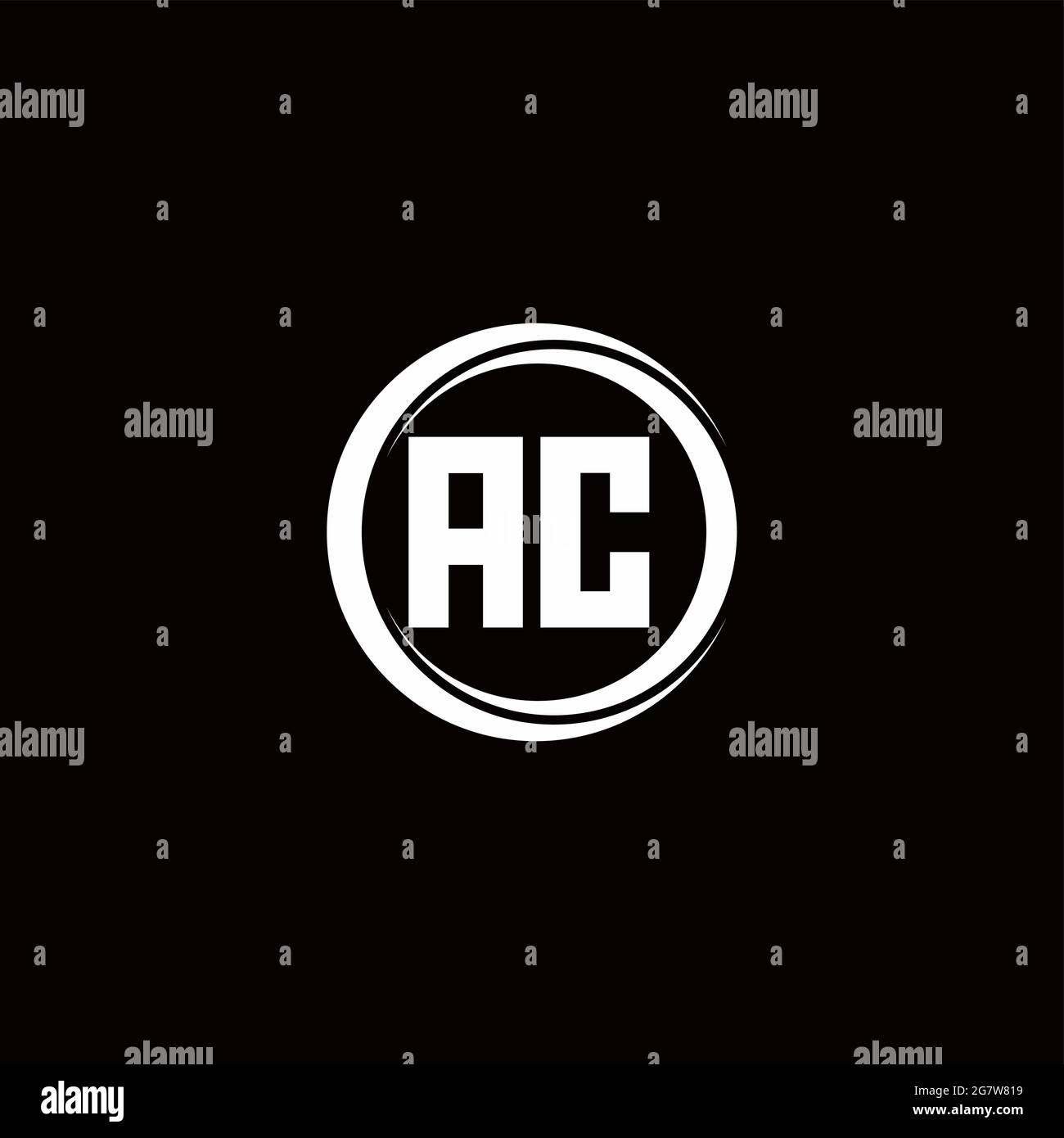 AC logo initial letter monogram with circle slice rounded design template isolated in black background Stock Vector