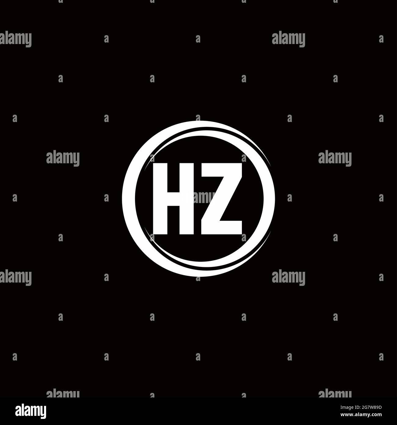 HZ logo initial letter monogram with circle slice rounded design template isolated in black background Stock Vector