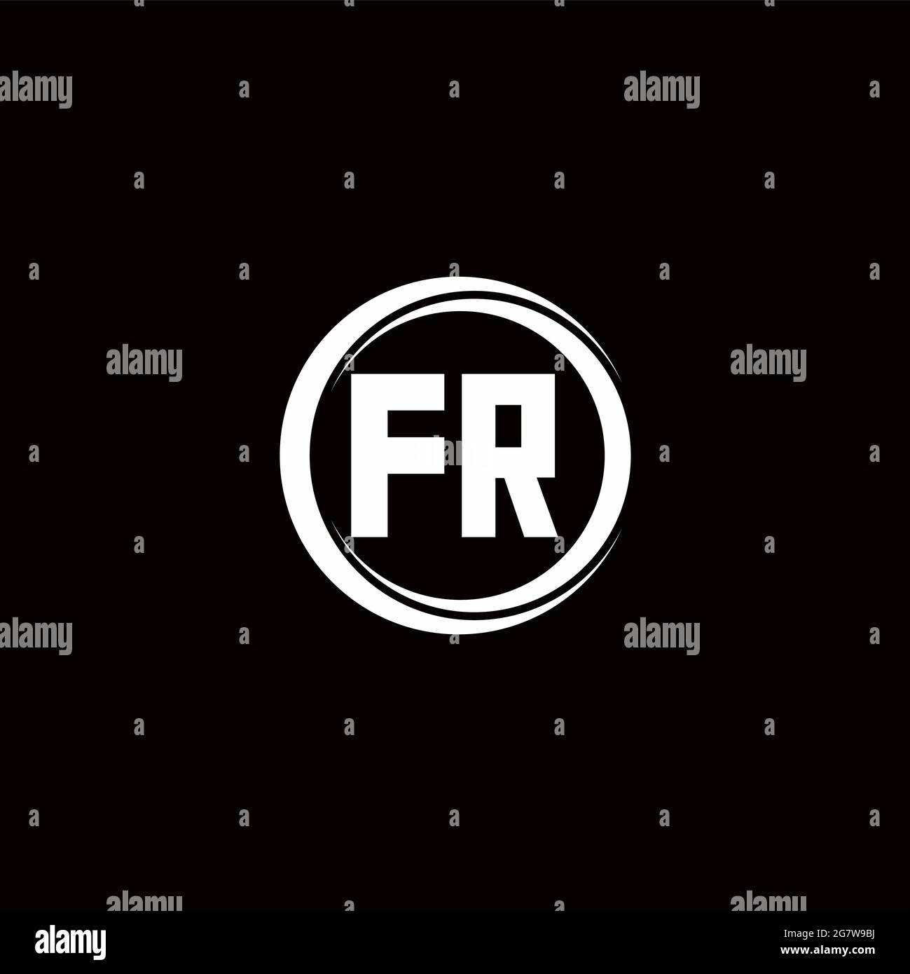 FR logo initial letter monogram with circle slice rounded design template isolated in black background Stock Vector
