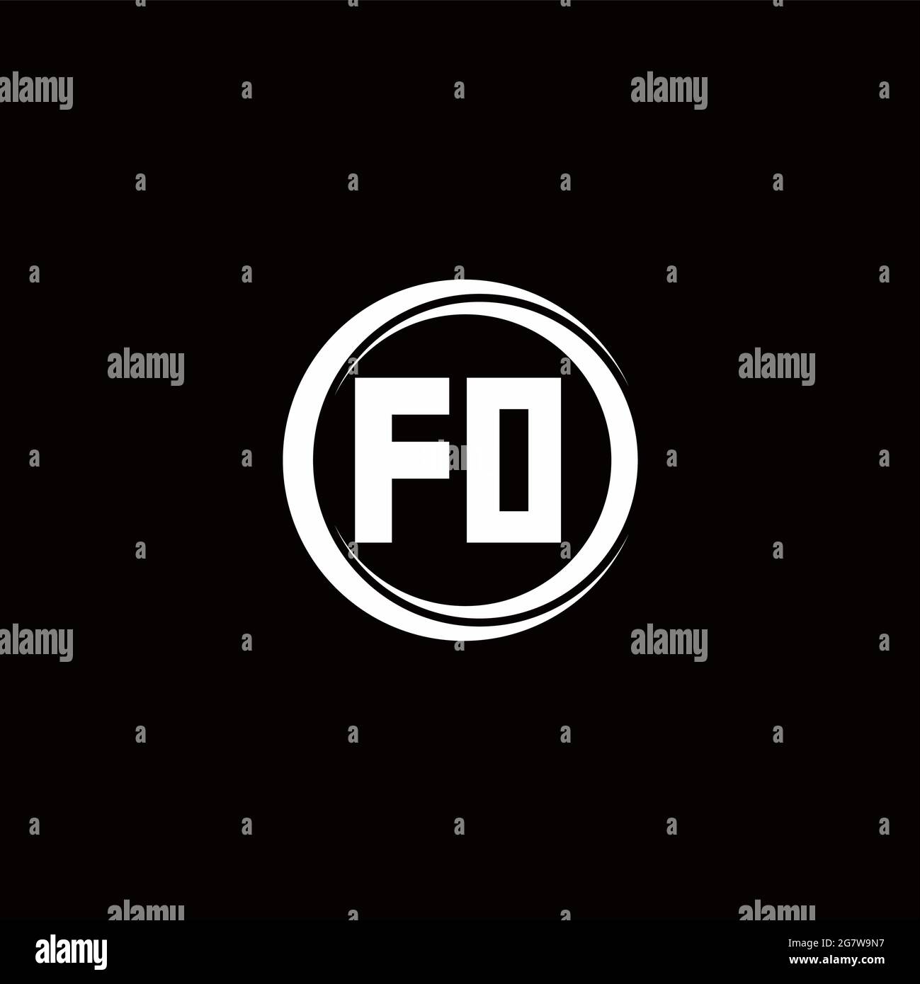 FO logo initial letter monogram with circle slice rounded design template isolated in black background Stock Vector