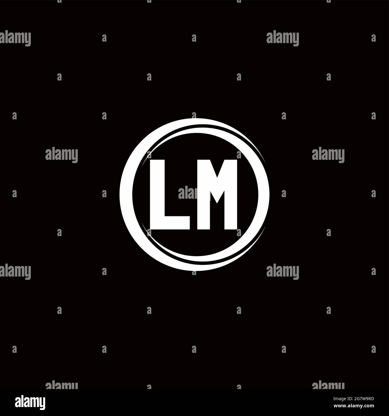 LM logo initial letter monogram with circle slice rounded design template isolated in black background Stock Vector