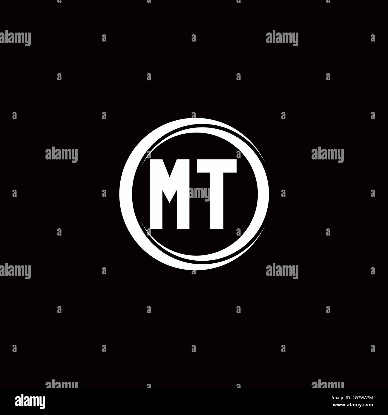 MT logo initial letter monogram with circle slice rounded design template isolated in black background Stock Vector