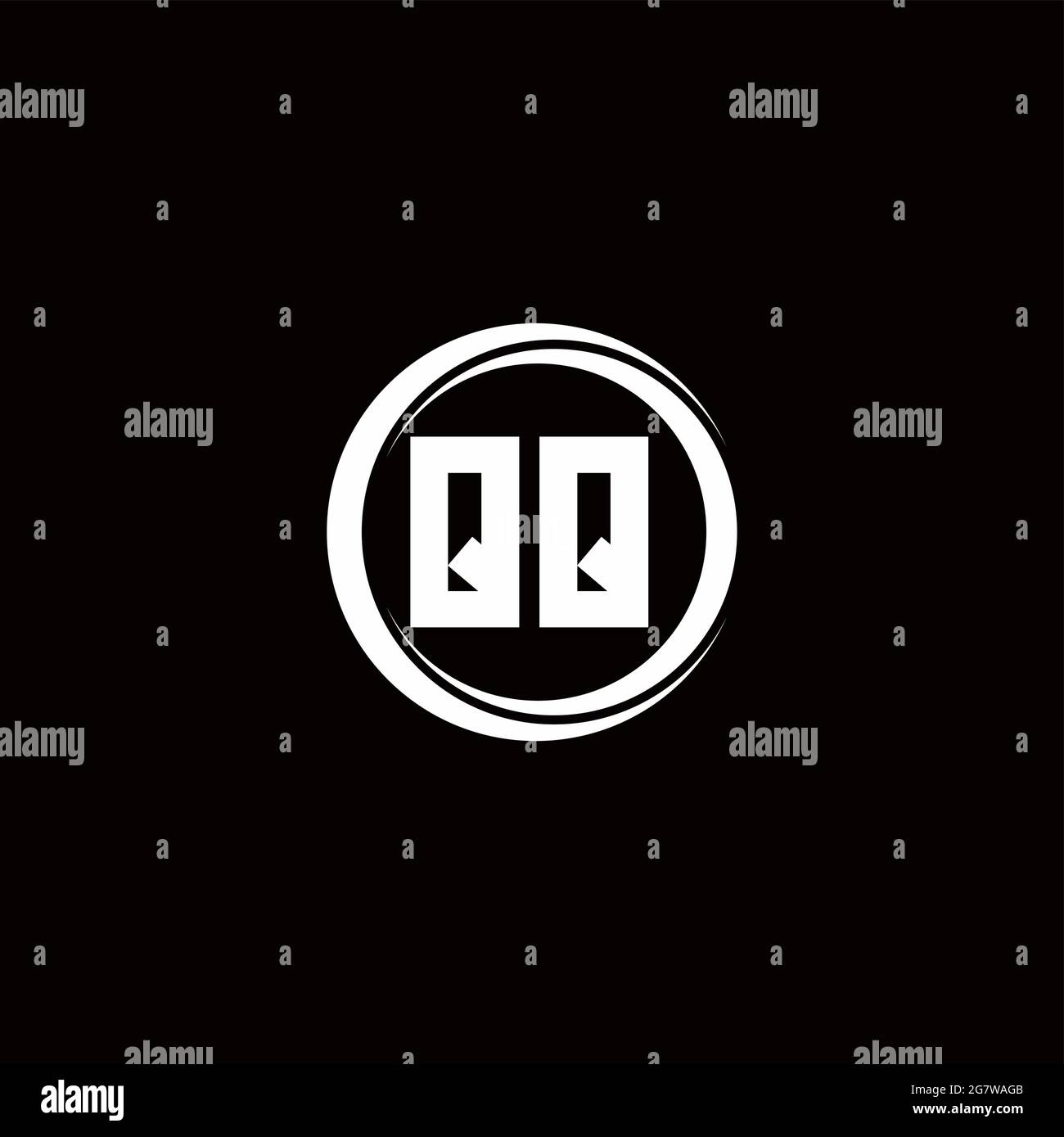 QQ logo initial letter monogram with circle slice rounded design template isolated in black background Stock Vector