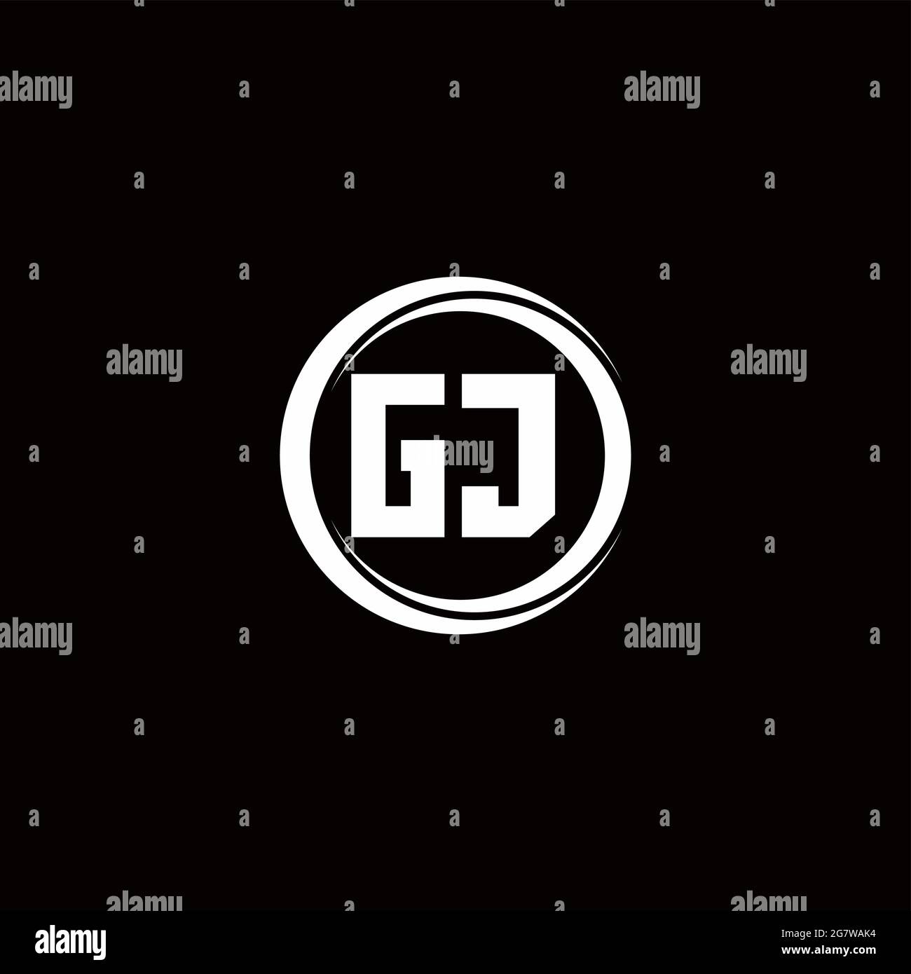 GJ logo initial letter monogram with circle slice rounded design template isolated in black background Stock Vector