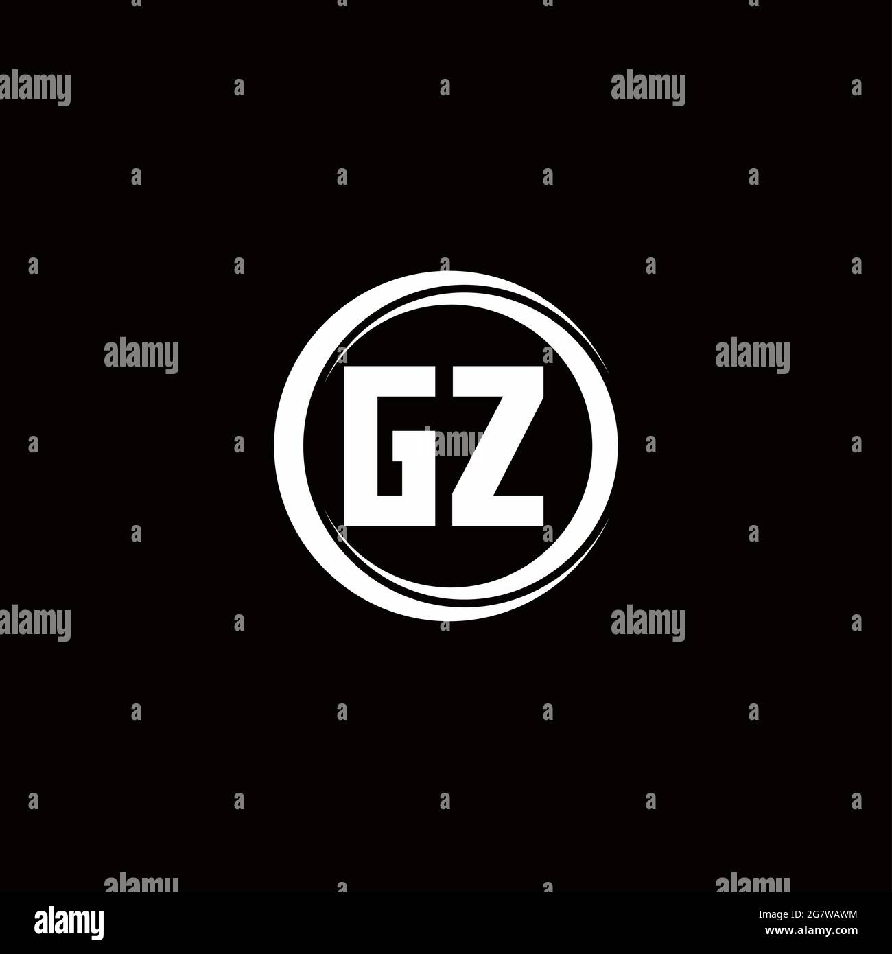GZ logo initial letter monogram with circle slice rounded design template isolated in black background Stock Vector