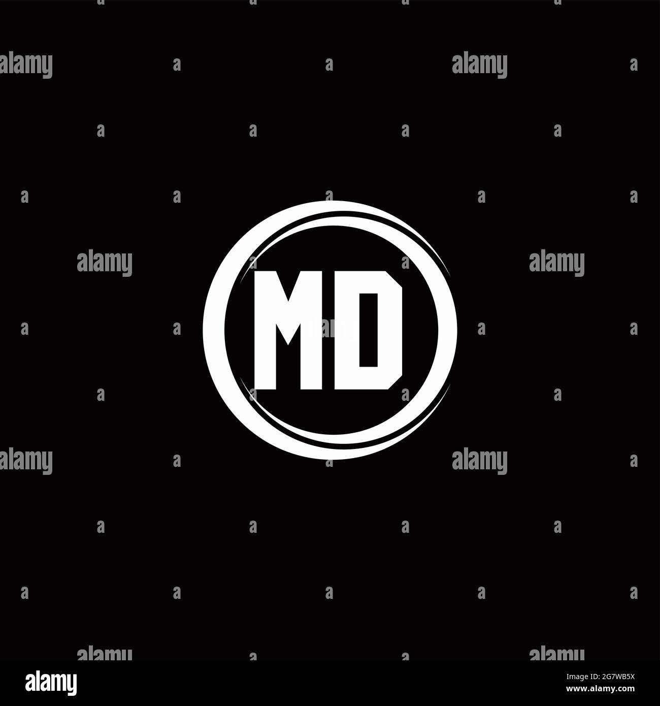 MD logo initial letter monogram with circle slice rounded design template isolated in black background Stock Vector