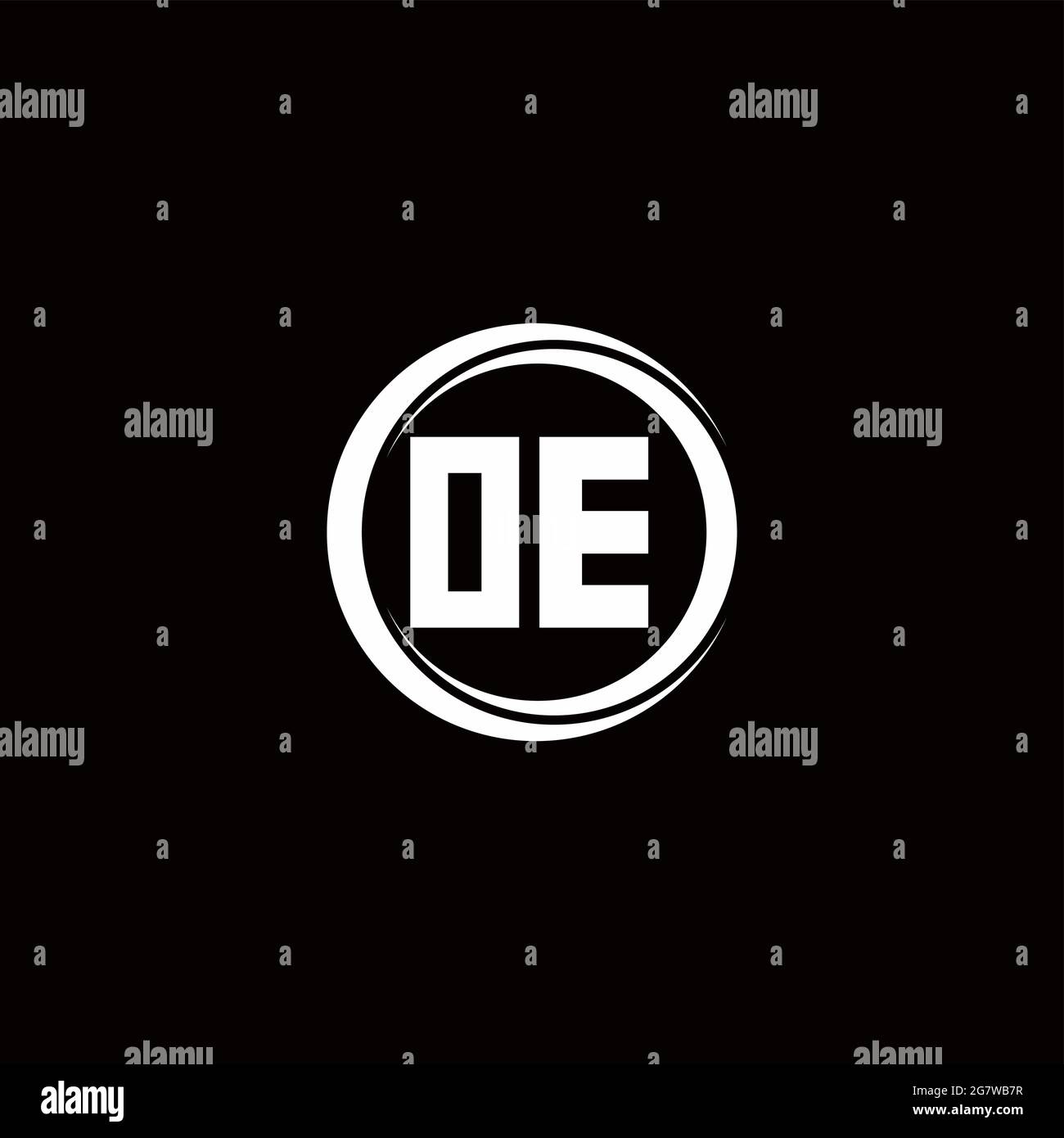 OE logo initial letter monogram with circle slice rounded design template isolated in black background Stock Vector