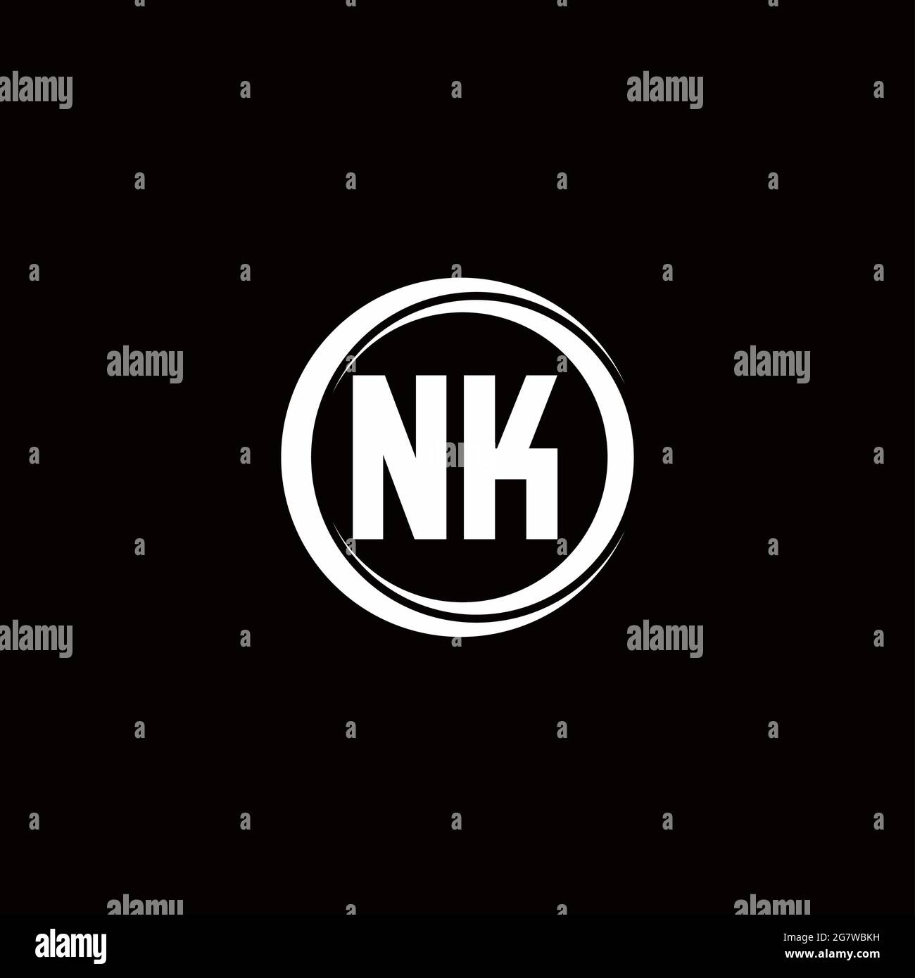 NK logo initial letter monogram with circle slice rounded design template isolated in black background Stock Vector