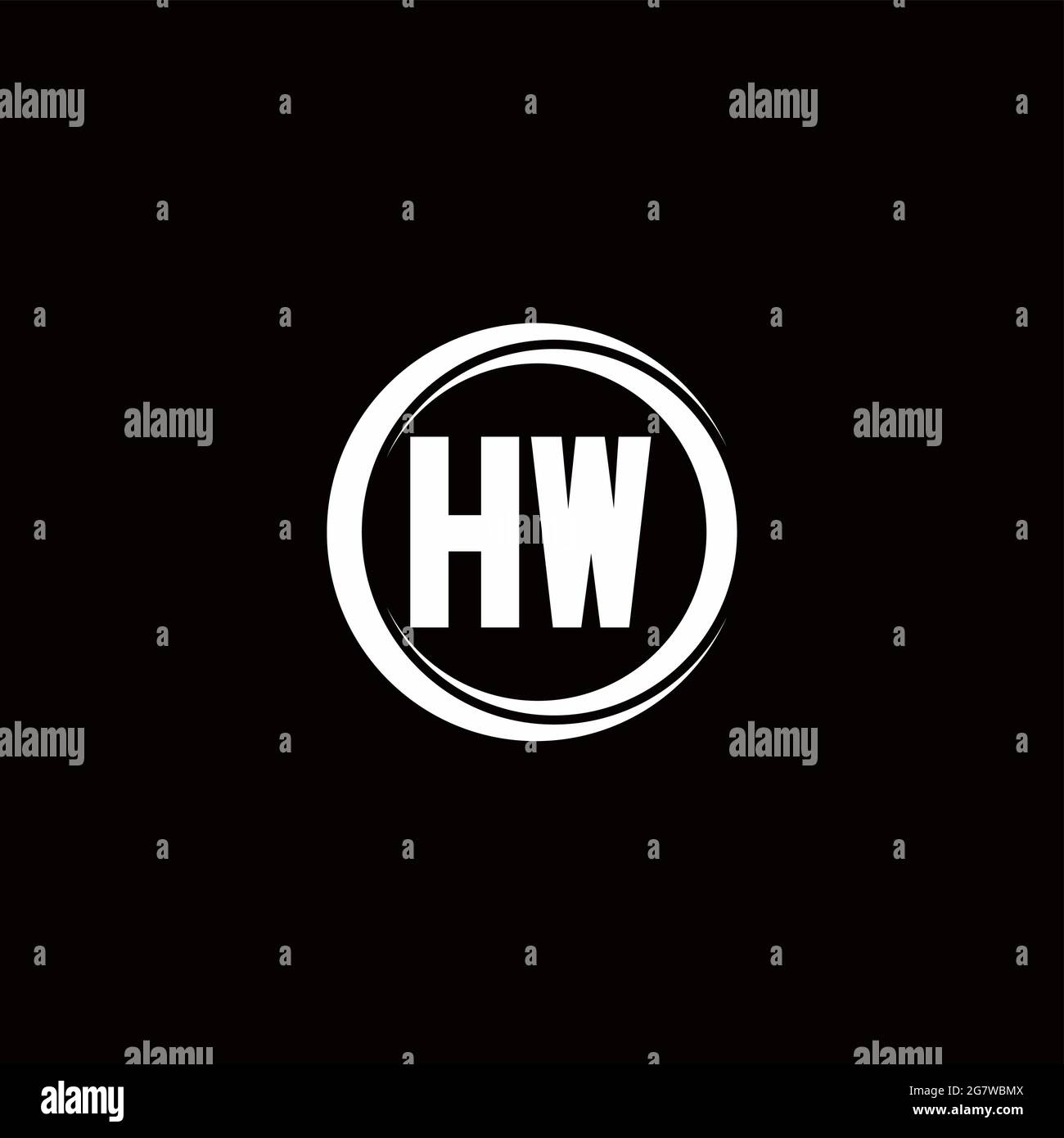 HW logo initial letter monogram with circle slice rounded design template isolated in black background Stock Vector
