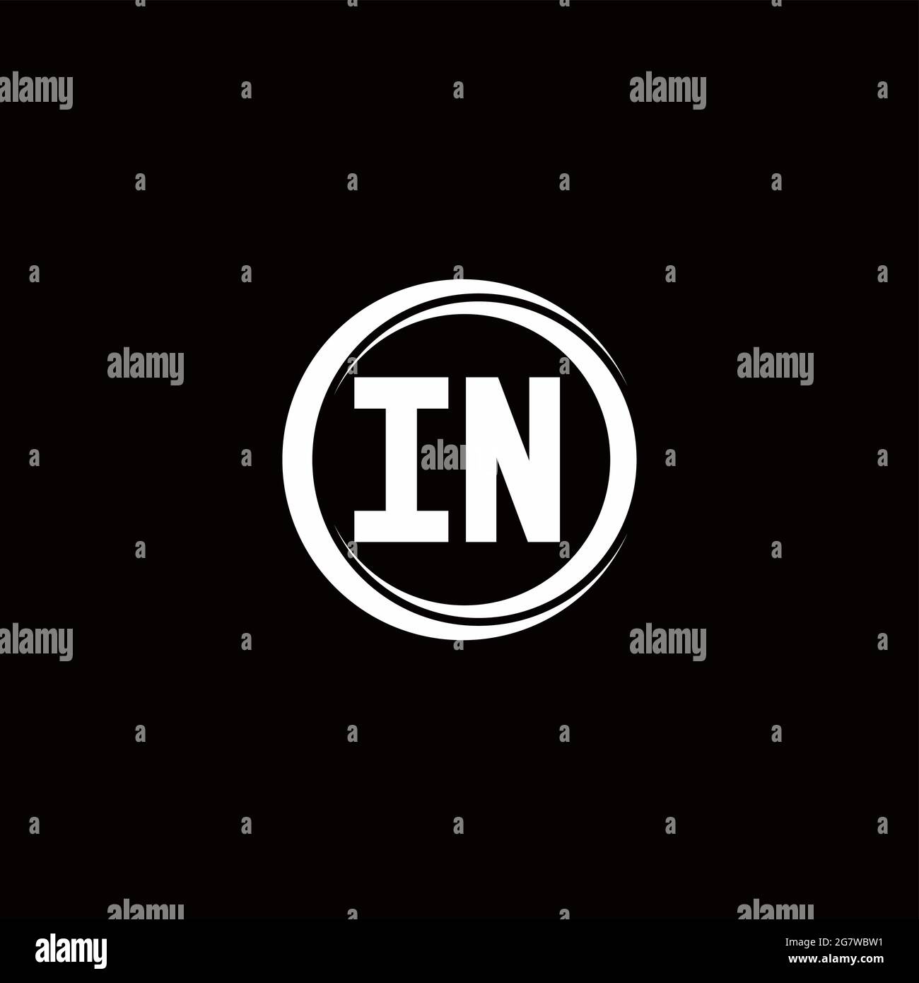 IN logo initial letter monogram with circle slice rounded design template isolated in black background Stock Vector