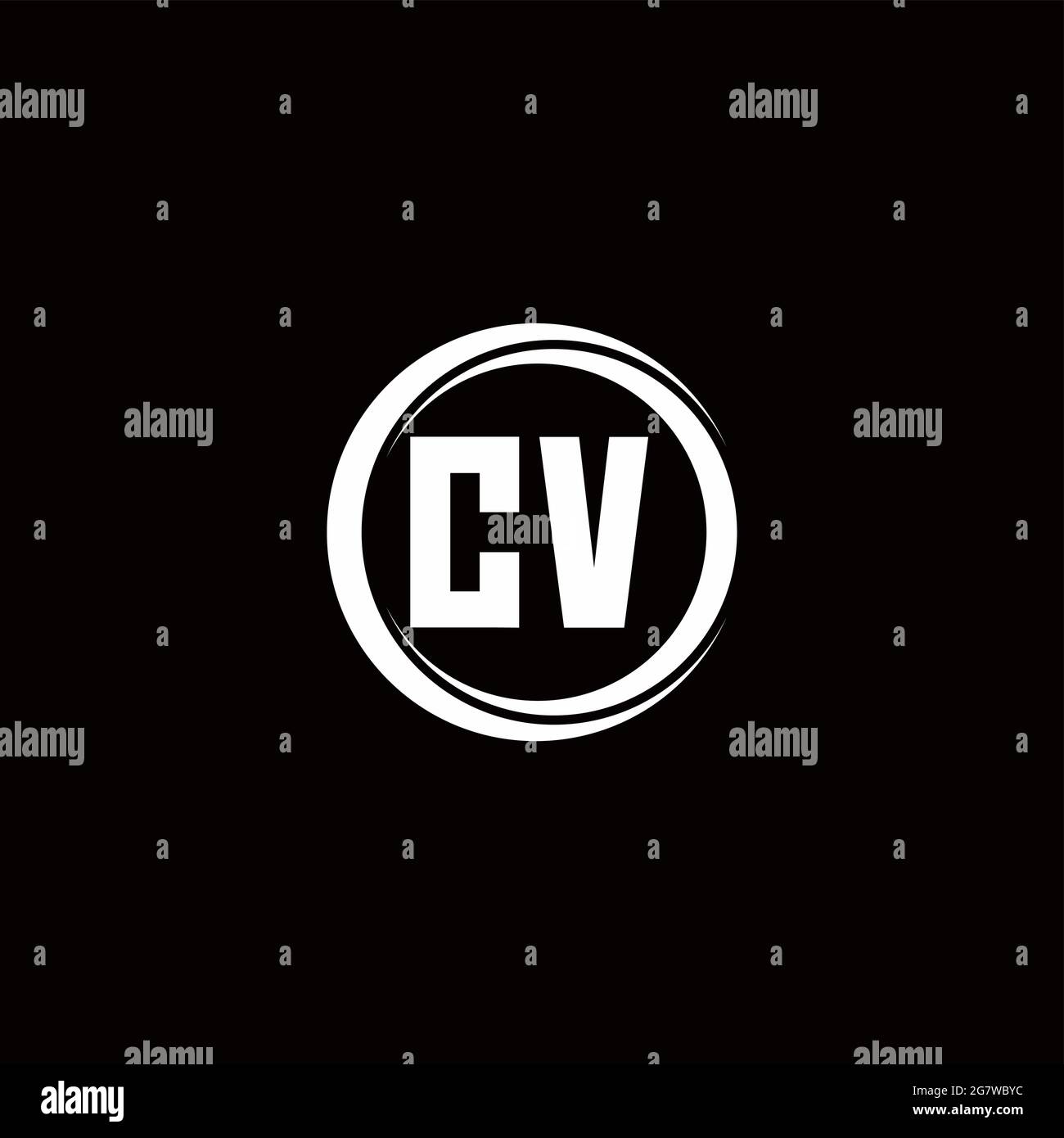 CV logo initial letter monogram with circle slice rounded design template isolated in black background Stock Vector