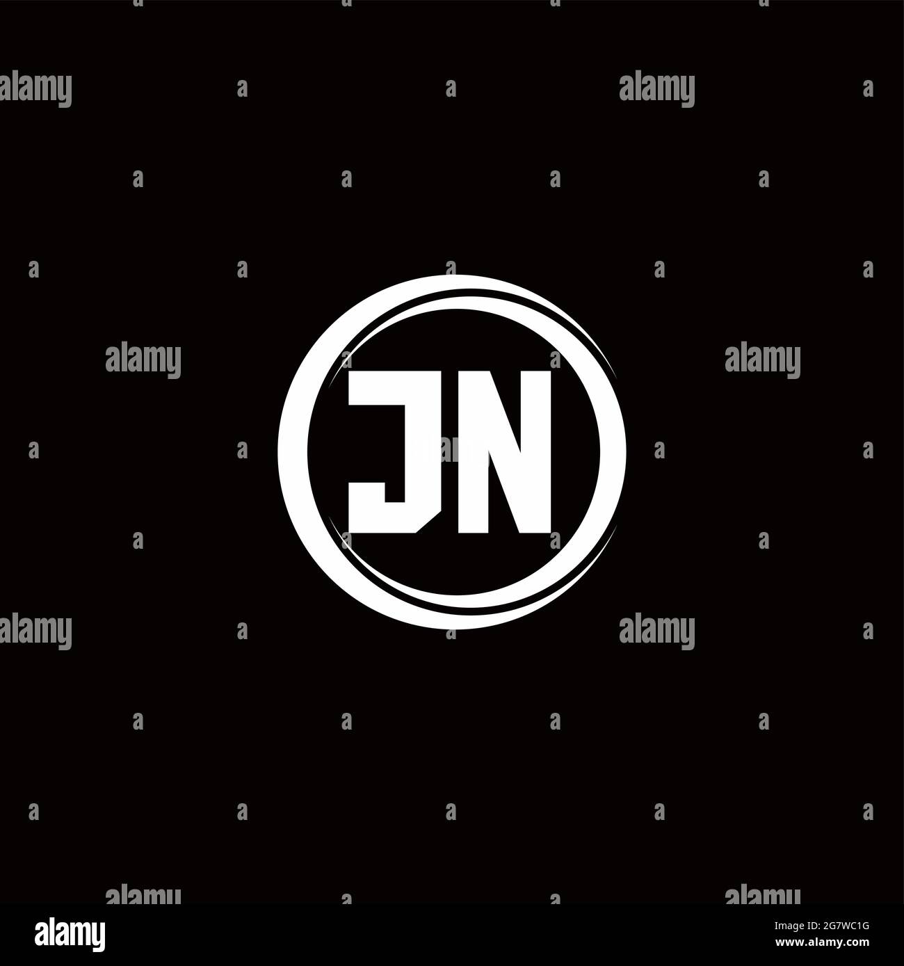 JN logo initial letter monogram with circle slice rounded design template isolated in black background Stock Vector