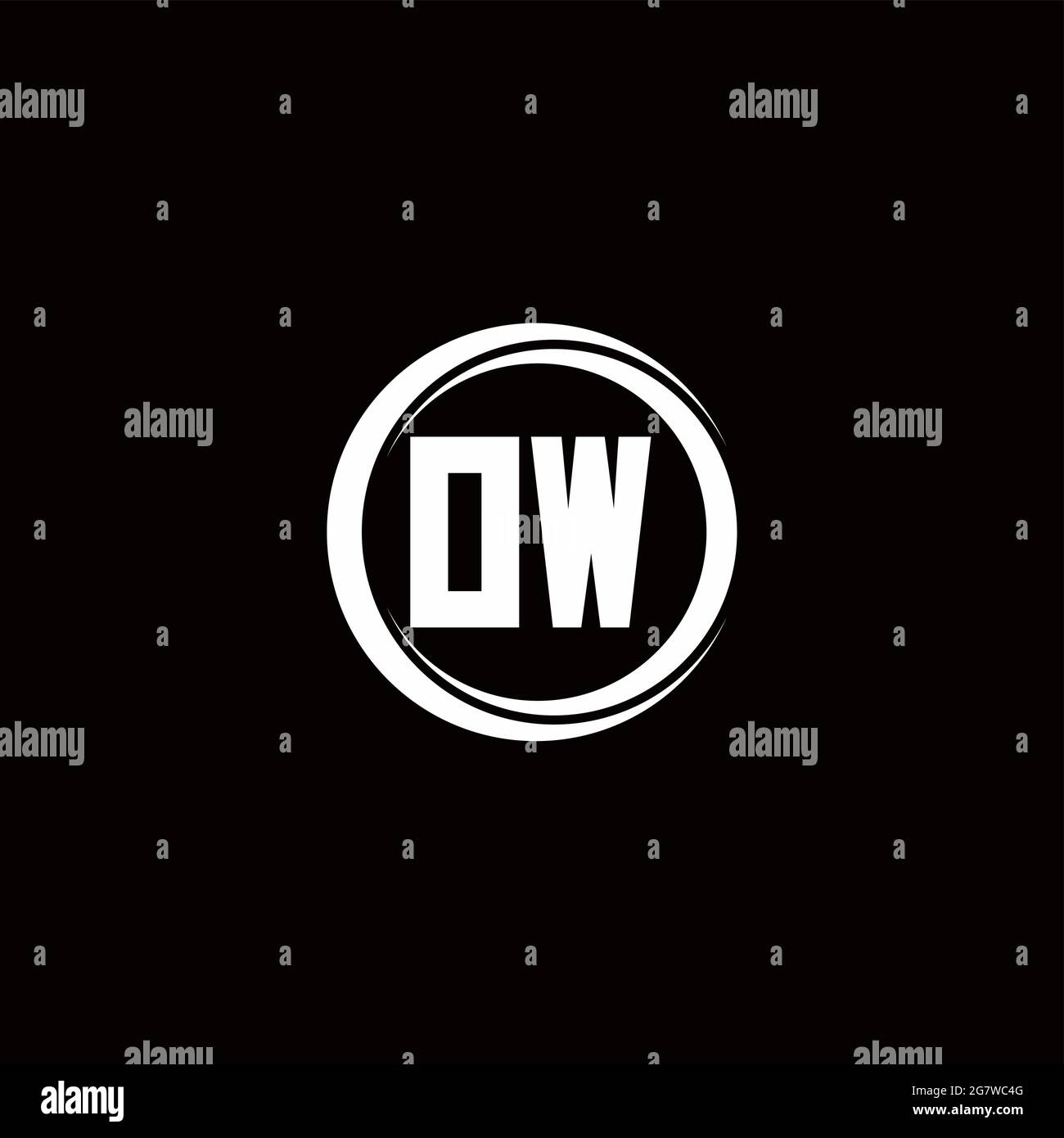 OW logo initial letter monogram with circle slice rounded design template isolated in black background Stock Vector