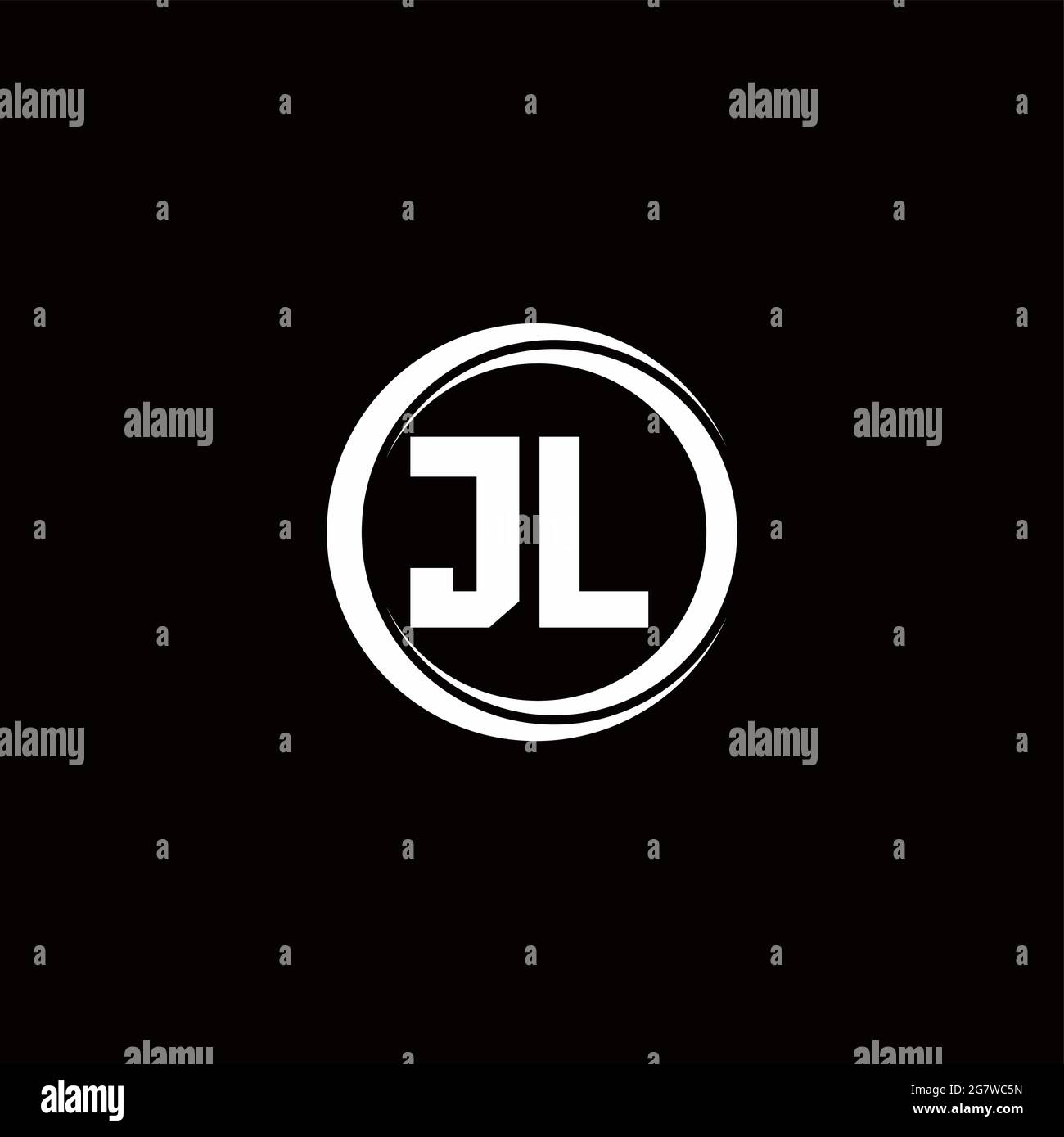 JL logo initial letter monogram with circle slice rounded design template isolated in black background Stock Vector