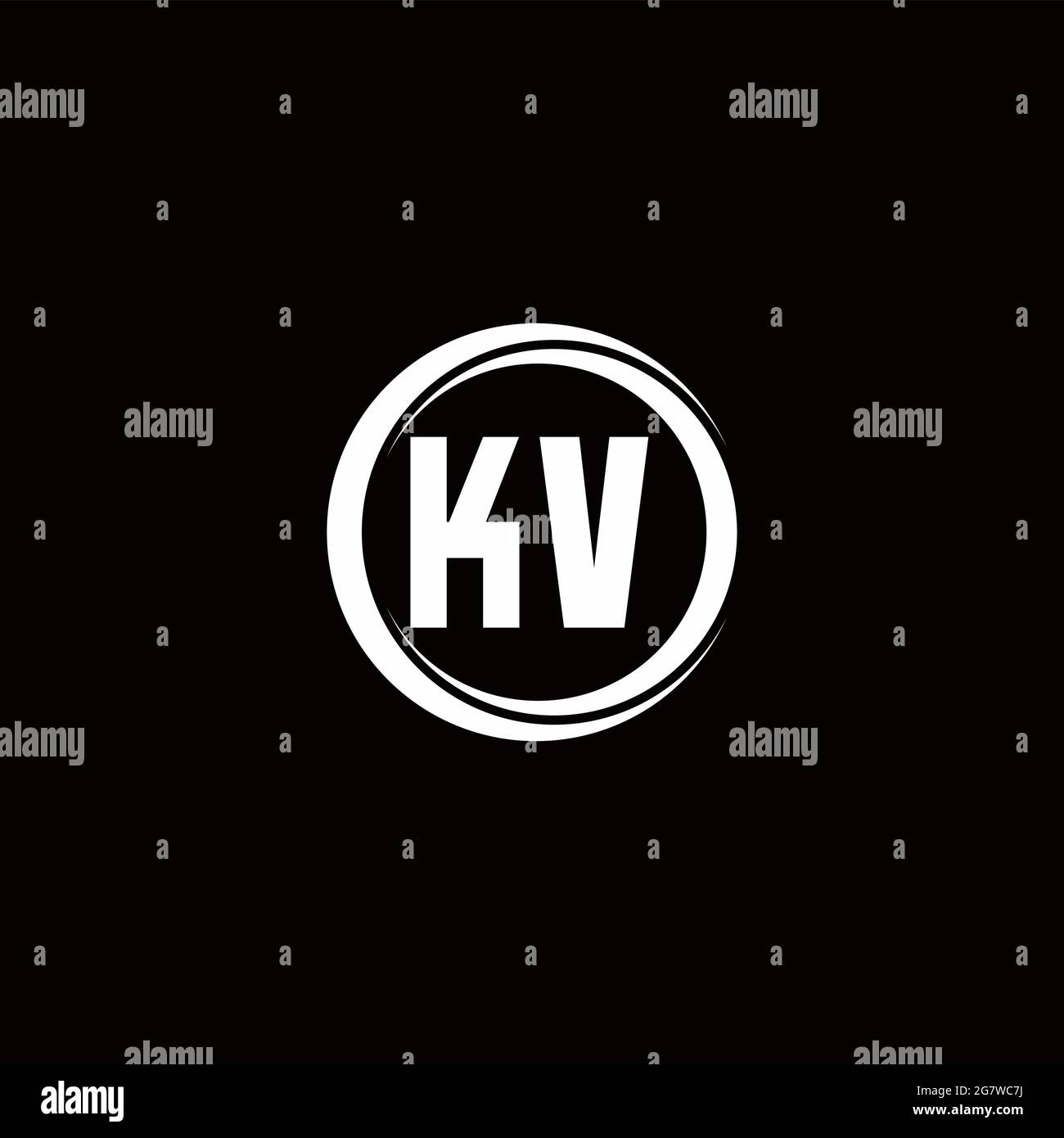 KV logo initial letter monogram with circle slice rounded design template isolated in black background Stock Vector