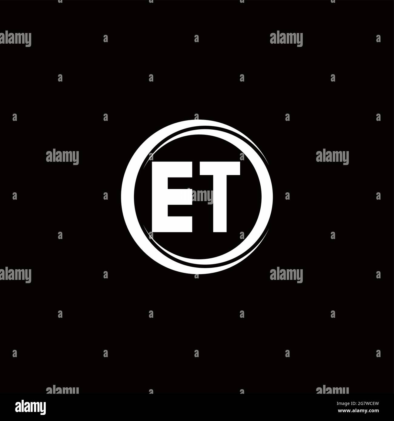 ET logo initial letter monogram with circle slice rounded design template isolated in black background Stock Vector