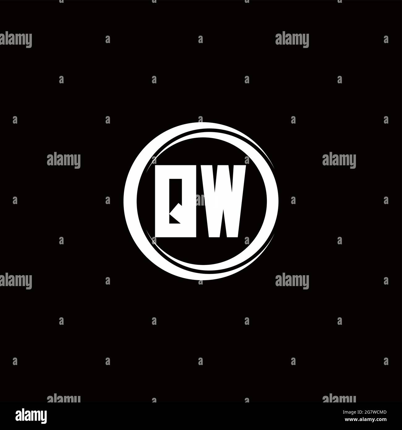 QW logo initial letter monogram with circle slice rounded design template isolated in black background Stock Vector