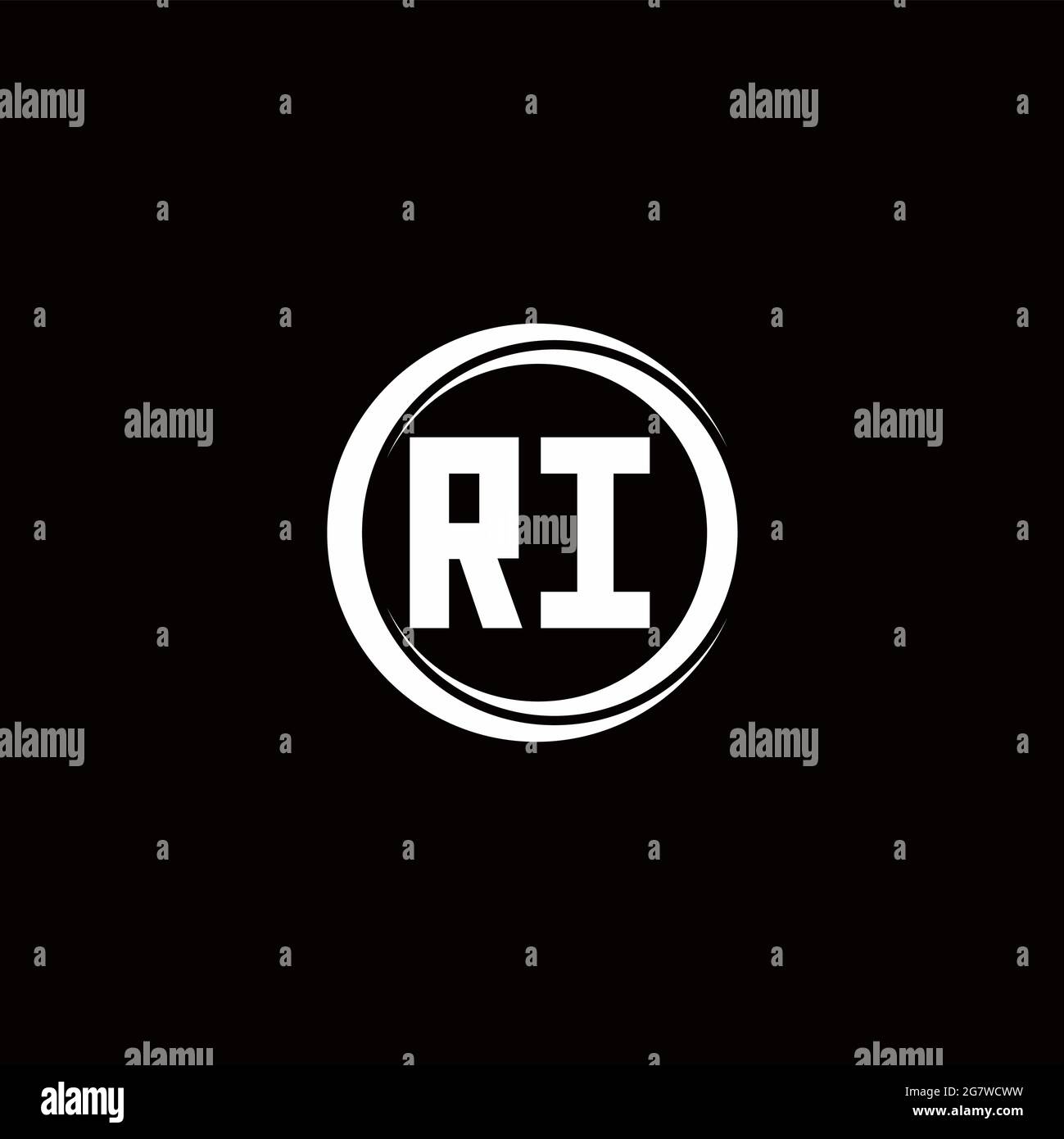 RI logo initial letter monogram with circle slice rounded design template isolated in black background Stock Vector