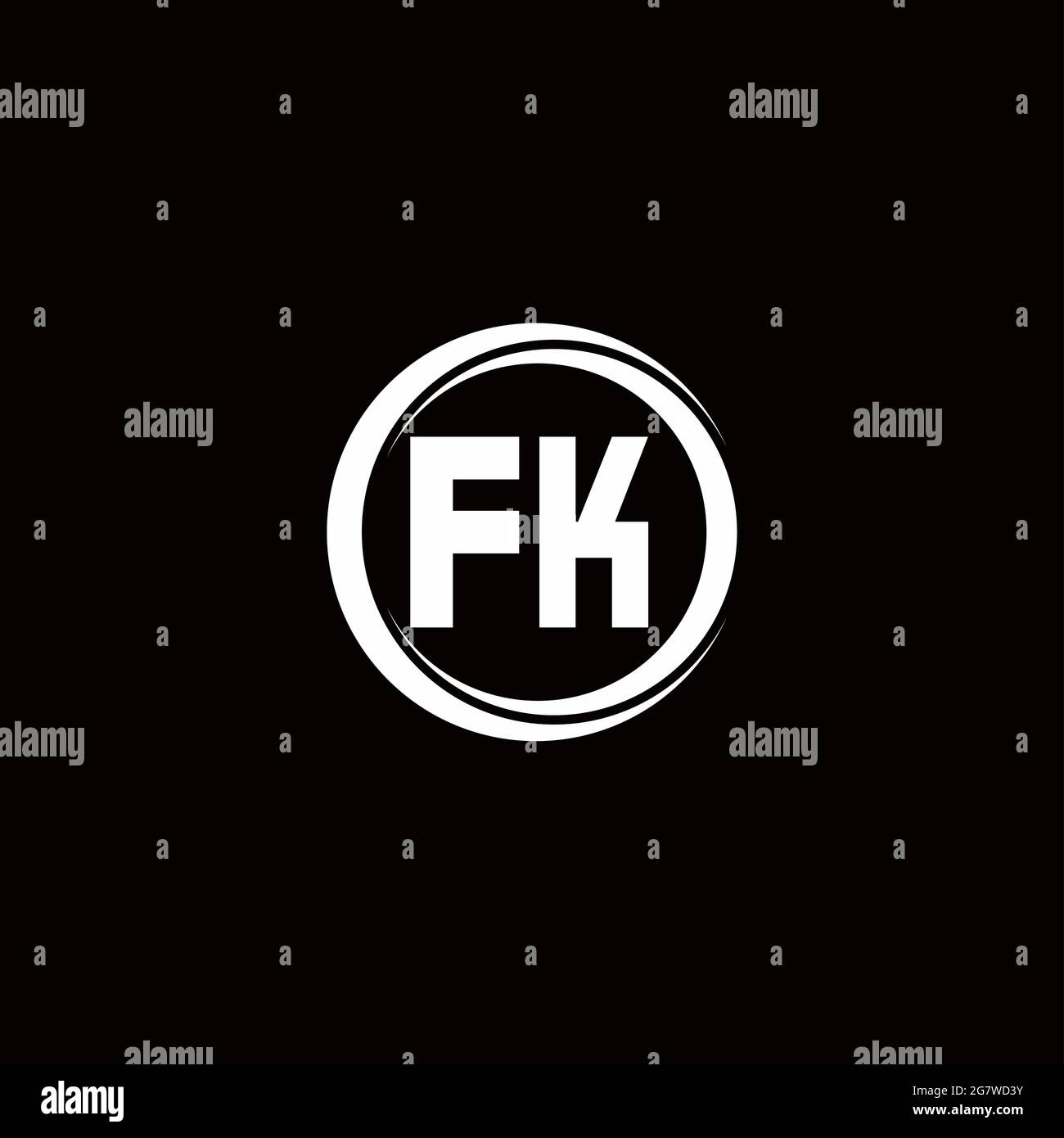FK logo initial letter monogram with circle slice rounded design template isolated in black background Stock Vector