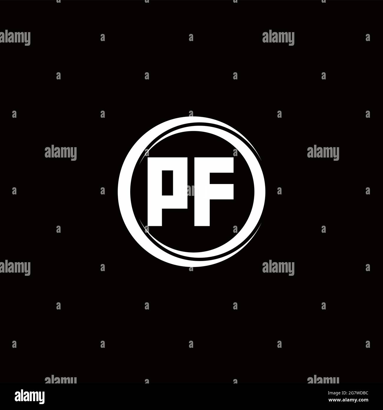 PF logo initial letter monogram with circle slice rounded design template isolated in black background Stock Vector