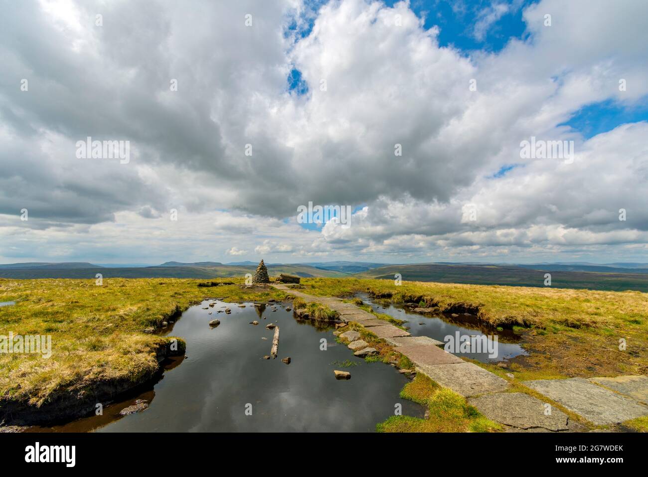 At the summit of Buckden Pike, Upper Wharfedale, Yorkshire Dales National Park, Yorkshire, England, UK Stock Photo
