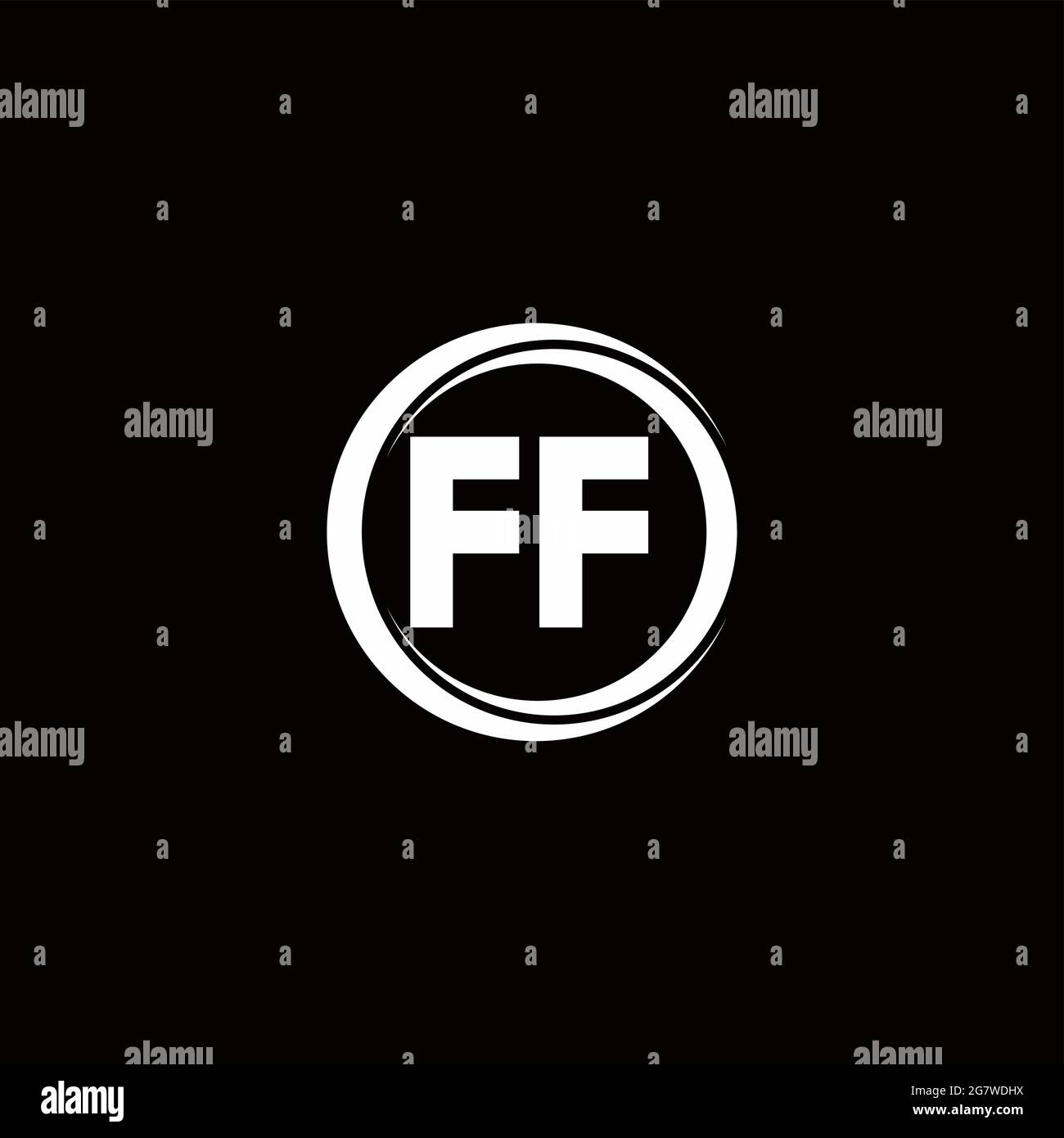 FF logo initial letter monogram with circle slice rounded design template isolated in black background Stock Vector