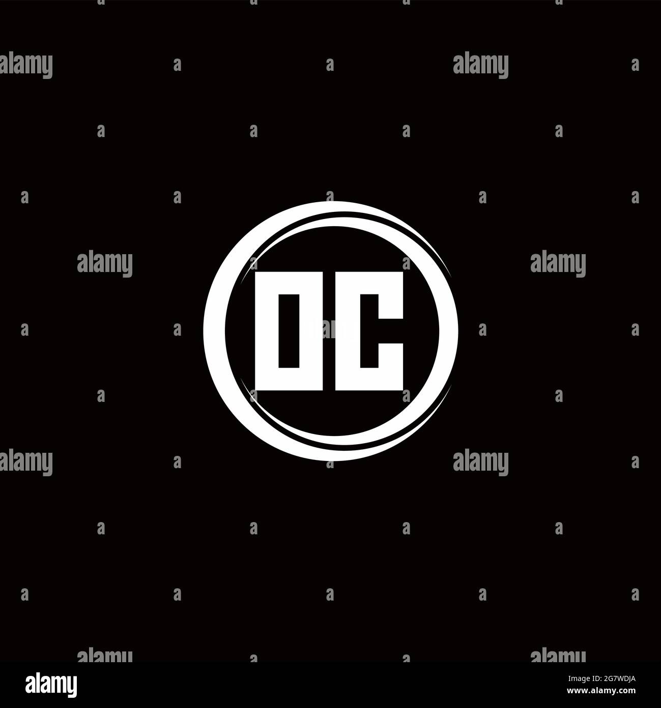 OC logo initial letter monogram with circle slice rounded design template isolated in black background Stock Vector