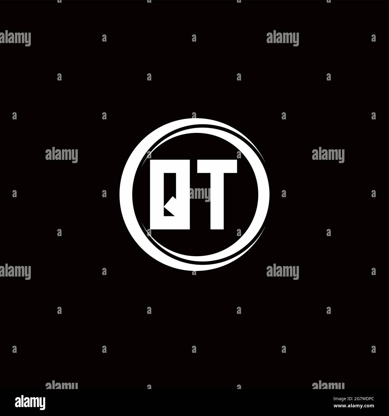 QT logo initial letter monogram with circle slice rounded design template isolated in black background Stock Vector