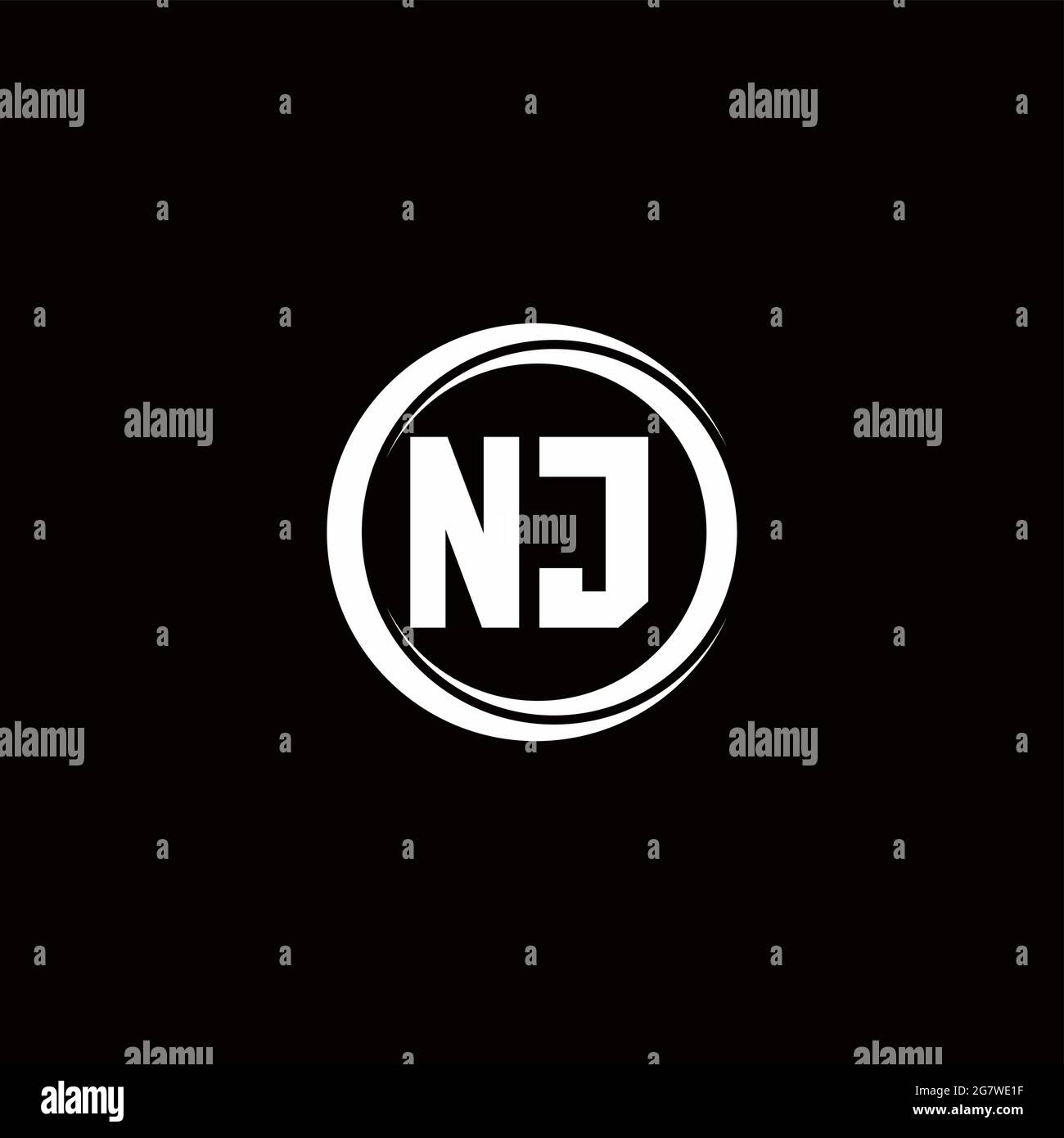 NJ logo initial letter monogram with circle slice rounded design template isolated in black background Stock Vector
