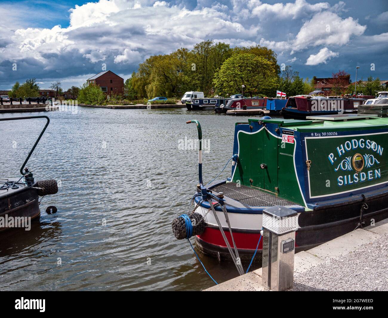 Narrowboats at Droylsden Marina, on the Ashton Canal, Droylsden, Tameside, Manchester, England, UK, Stock Photo