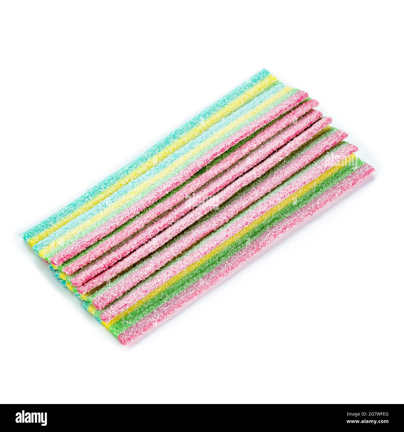 Licorice Candy. Sweet gummy sticks with different flavor, on white