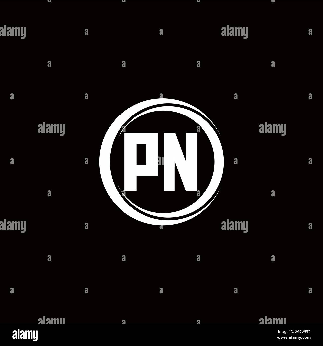 PN logo initial letter monogram with circle slice rounded design template isolated in black background Stock Vector
