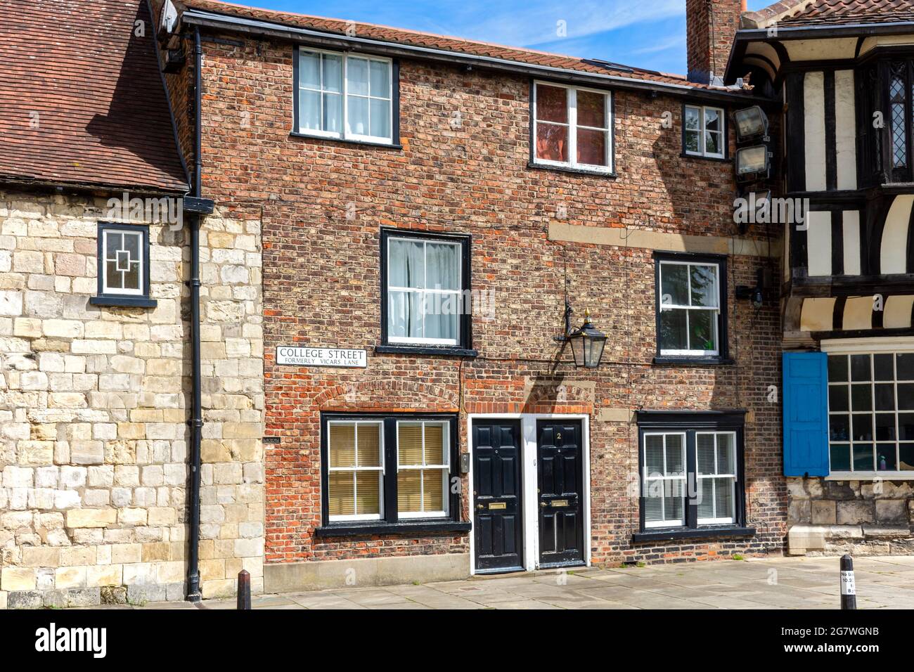 No. 2 and 2a College Street.  Houses dating from late 13th or early 14th century.  Grade II* listed.  York, Yorkshire, England, UK. Stock Photo