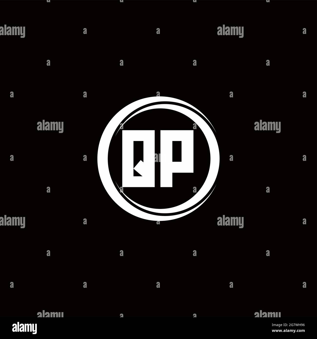 QP logo initial letter monogram with circle slice rounded design template isolated in black background Stock Vector