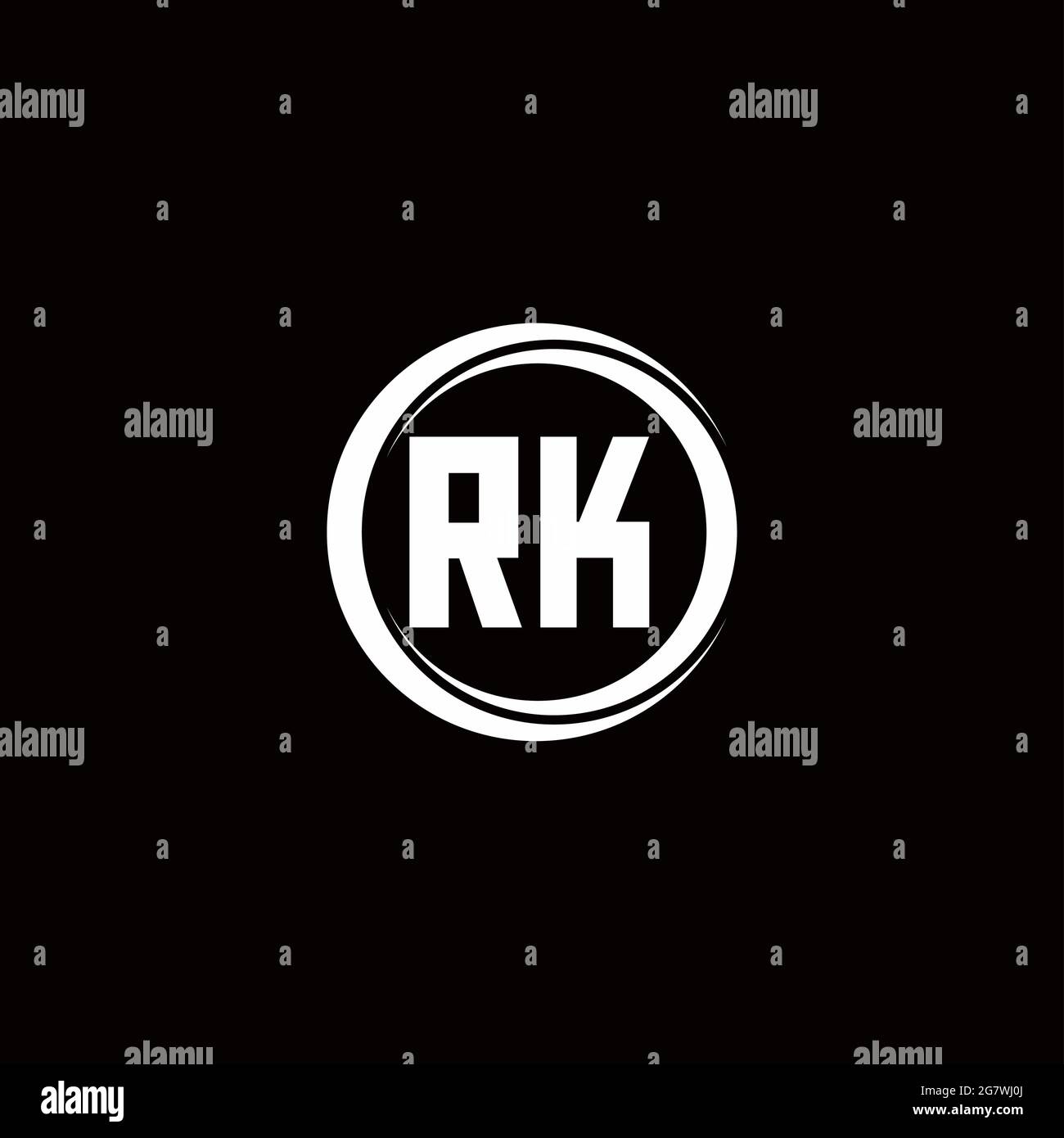 RK logo initial letter monogram with circle slice rounded design template isolated in black background Stock Vector