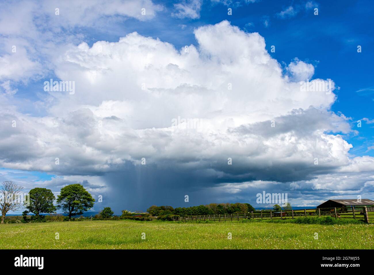 Cumulus shower cloud near Exelby, Yorkshire, England, UK. Stock Photo
