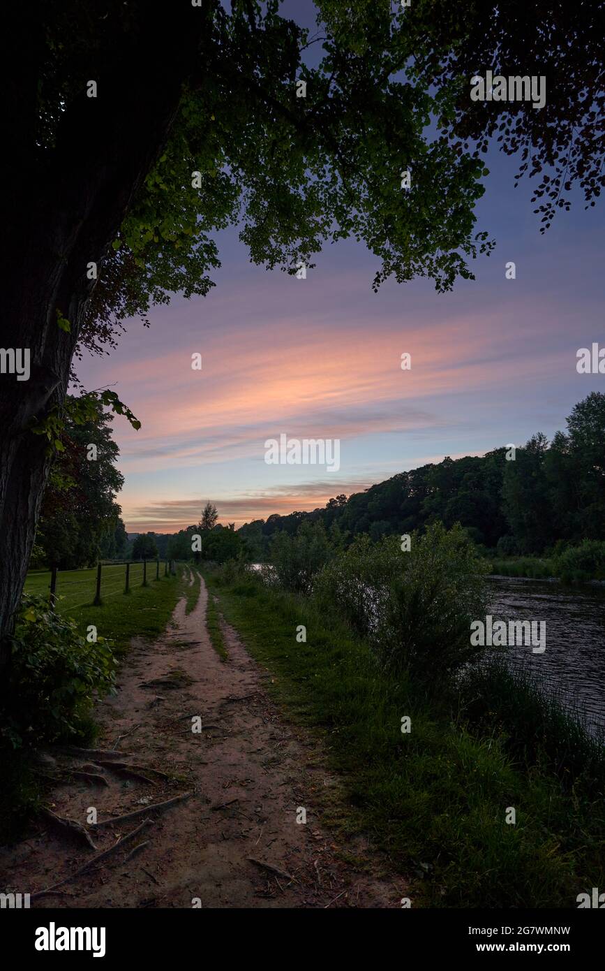 Dusk on the River Tweed by Darnick in the Scottish Borders Stock Photo